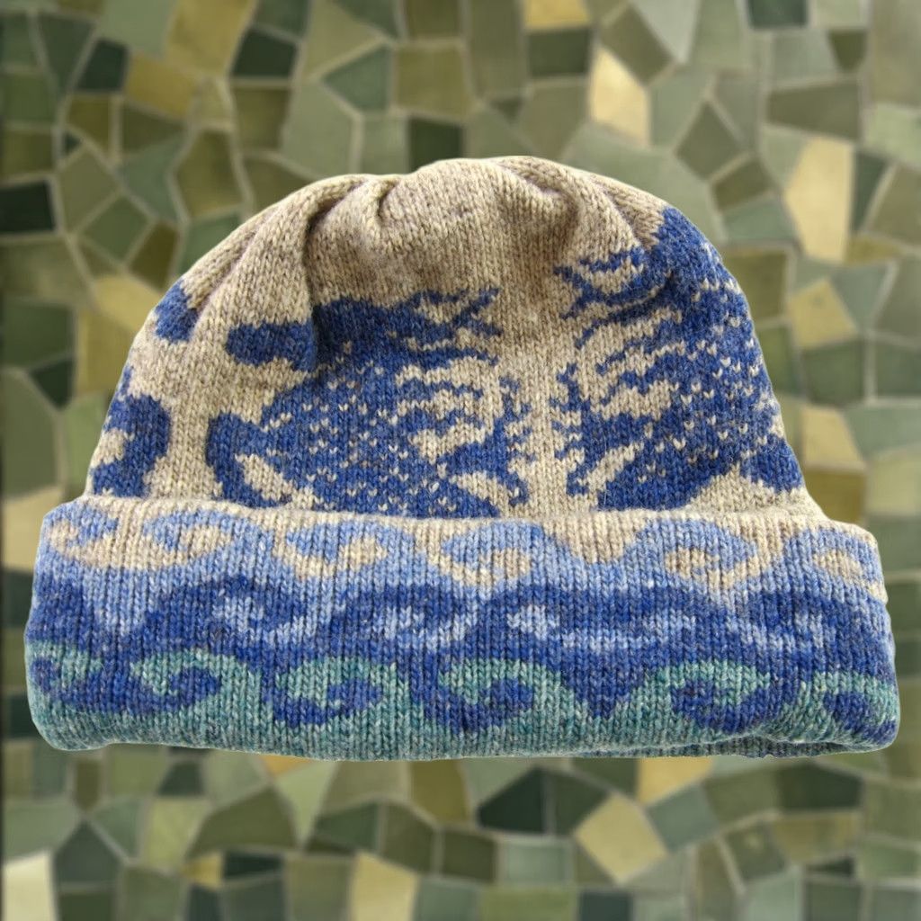 Vintage VINTAGE Tungey Wood Beanie Hat O/S 100% Wool Lizard Frog Green Blue Wool Knit Womens Hat O/S Size ONE SIZE - 1 Thumbnail