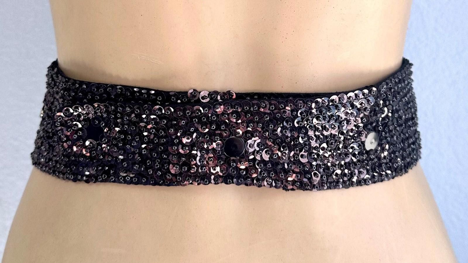Designer Sequin Cummerbund Fashion Belt Black Size ONE SIZE - 2 Thumbnail