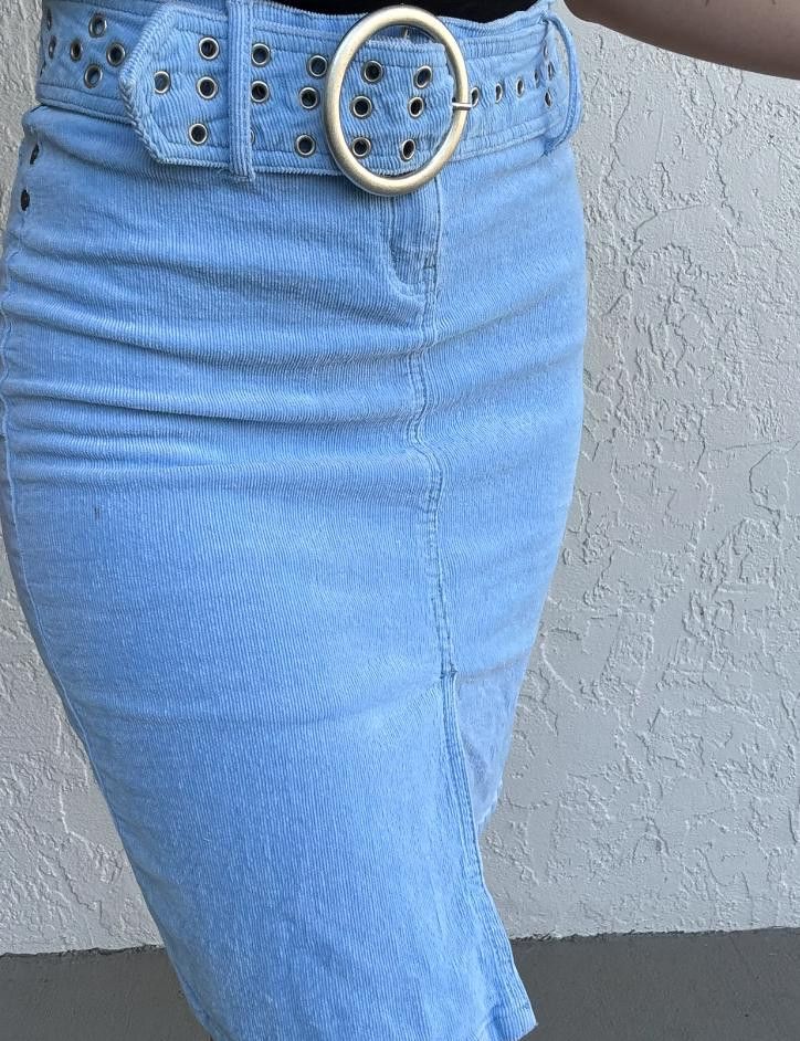 Designer R4R Baby Blue Pencil Skirt Size 7 Size 30" / US 8 / IT 44 - 2 Thumbnail
