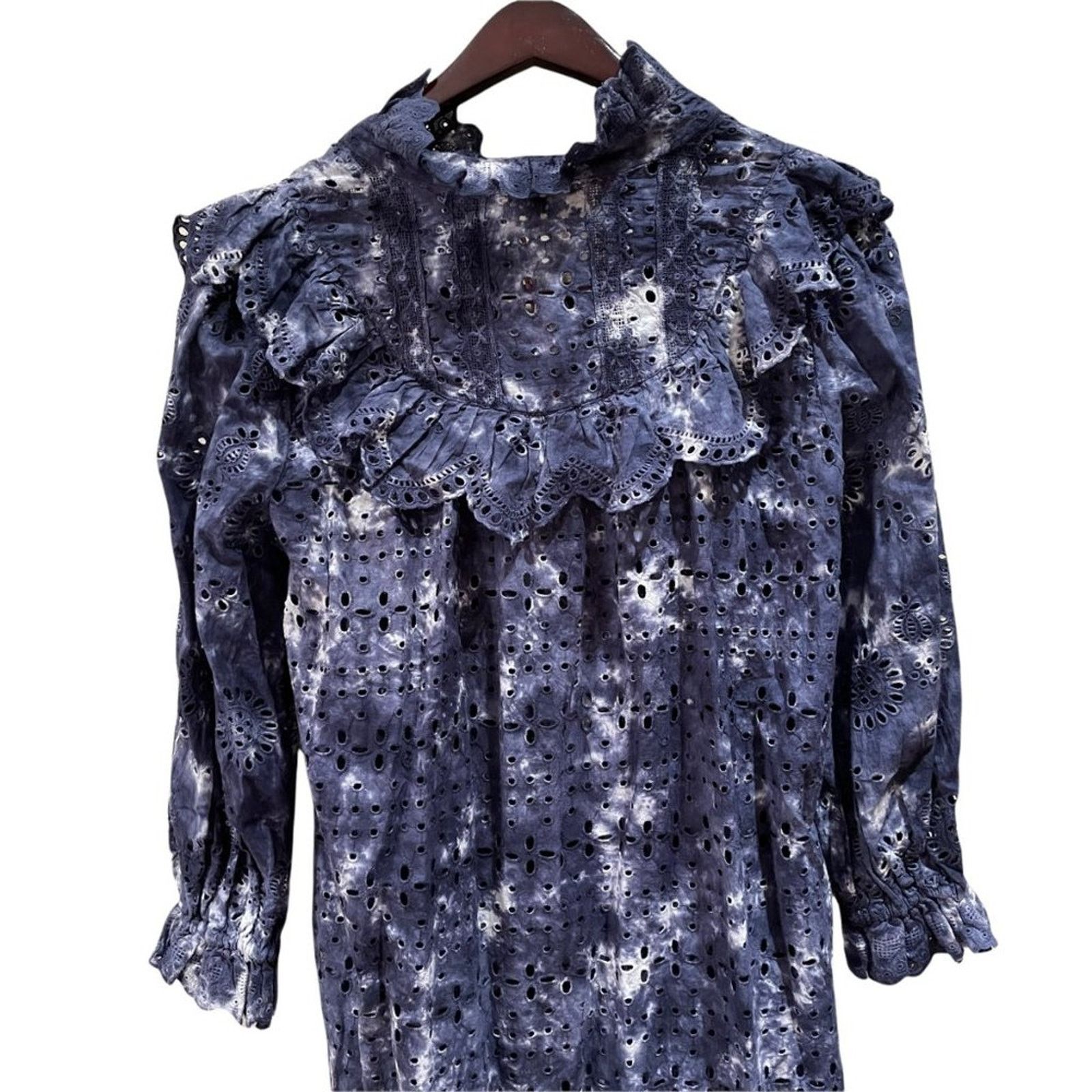 LoveShackFancy NEW LoveShackFancy Elspeth Dress in Midnight Hand Dye Blue Size L / US 10 / IT 46 - 7 Thumbnail