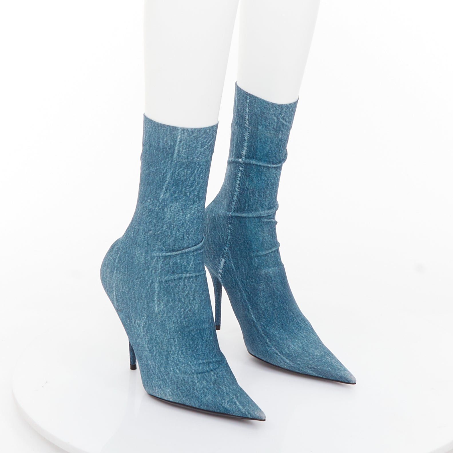 Balenciaga BALENCIAGA Knife blue denim trompe loeil pointy heeled boots EU36 Size US 6 / IT 36 - 1 Thumbnail