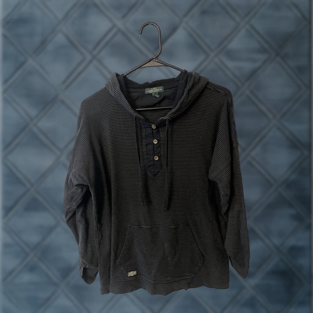 Ralph Lauren VINTAGE Lauren Ralph Lauren Sweater Women's XL Black Striped Pullover Hooded Knit Casual Winter Mens Size XL / US 12-14 / IT 48-50 - 1 Thumbnail