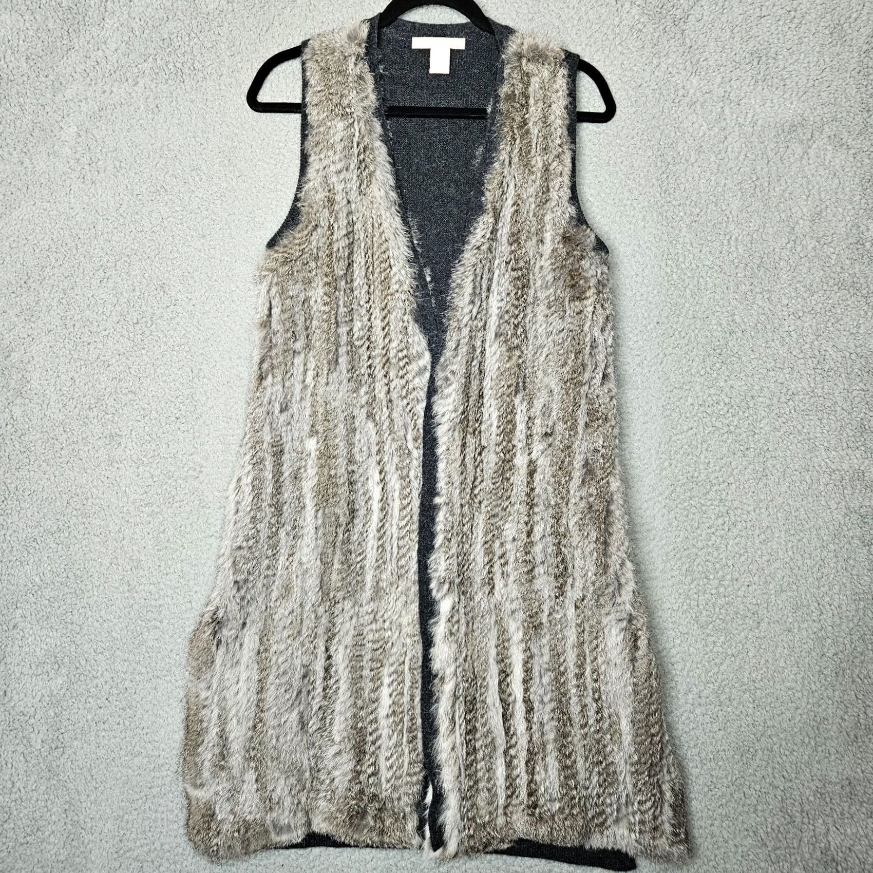 Vintage The Cashmere Project Cardigan Women's Gray Open Front Fur Trim Sz S Size S / US 4 / IT 40 - 2 Thumbnail
