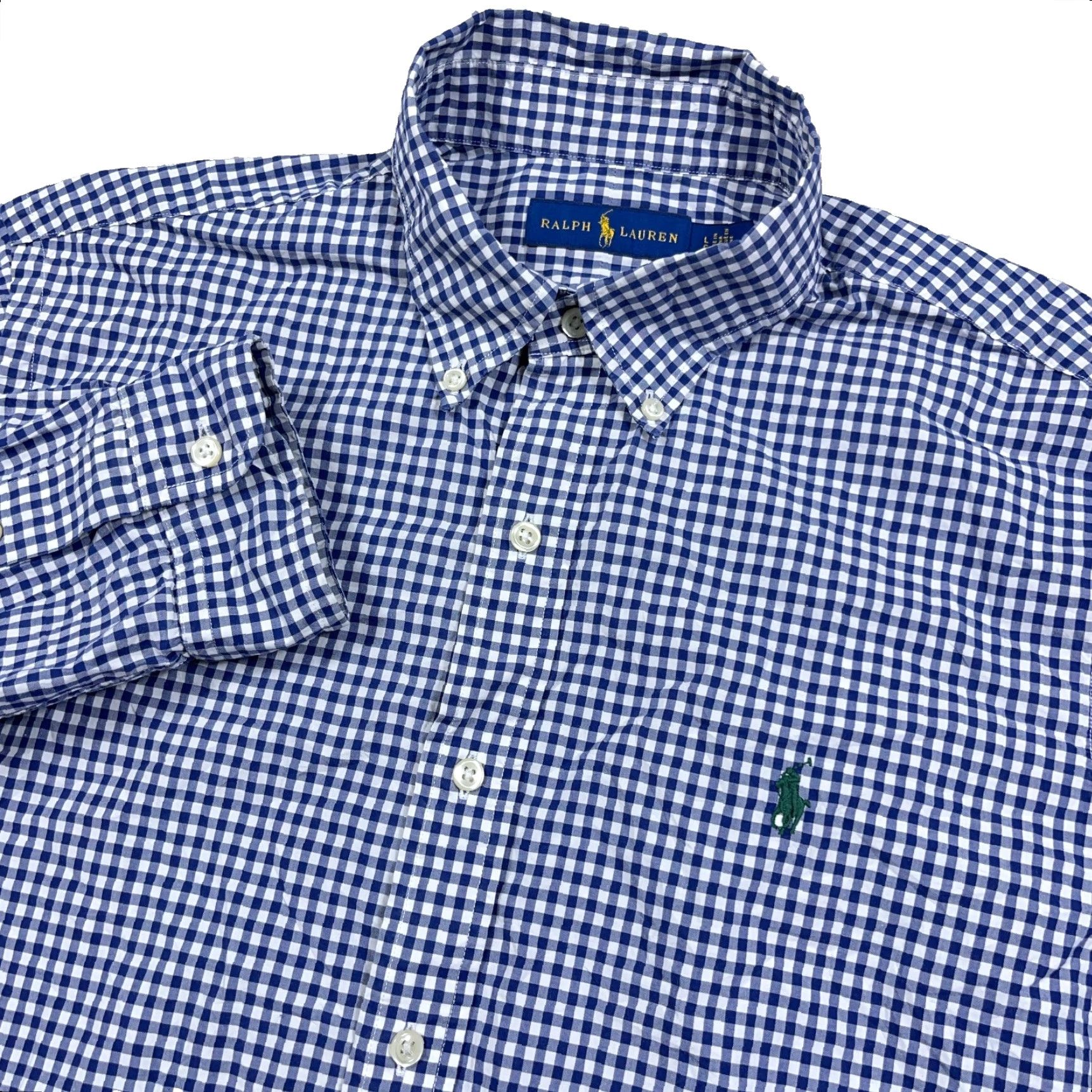 Ralph Lauren Ralph Lauren Shirt Men Large Blue White Button Up Gingham Check Poplin Dress A95 Size 42R - 2 Thumbnail