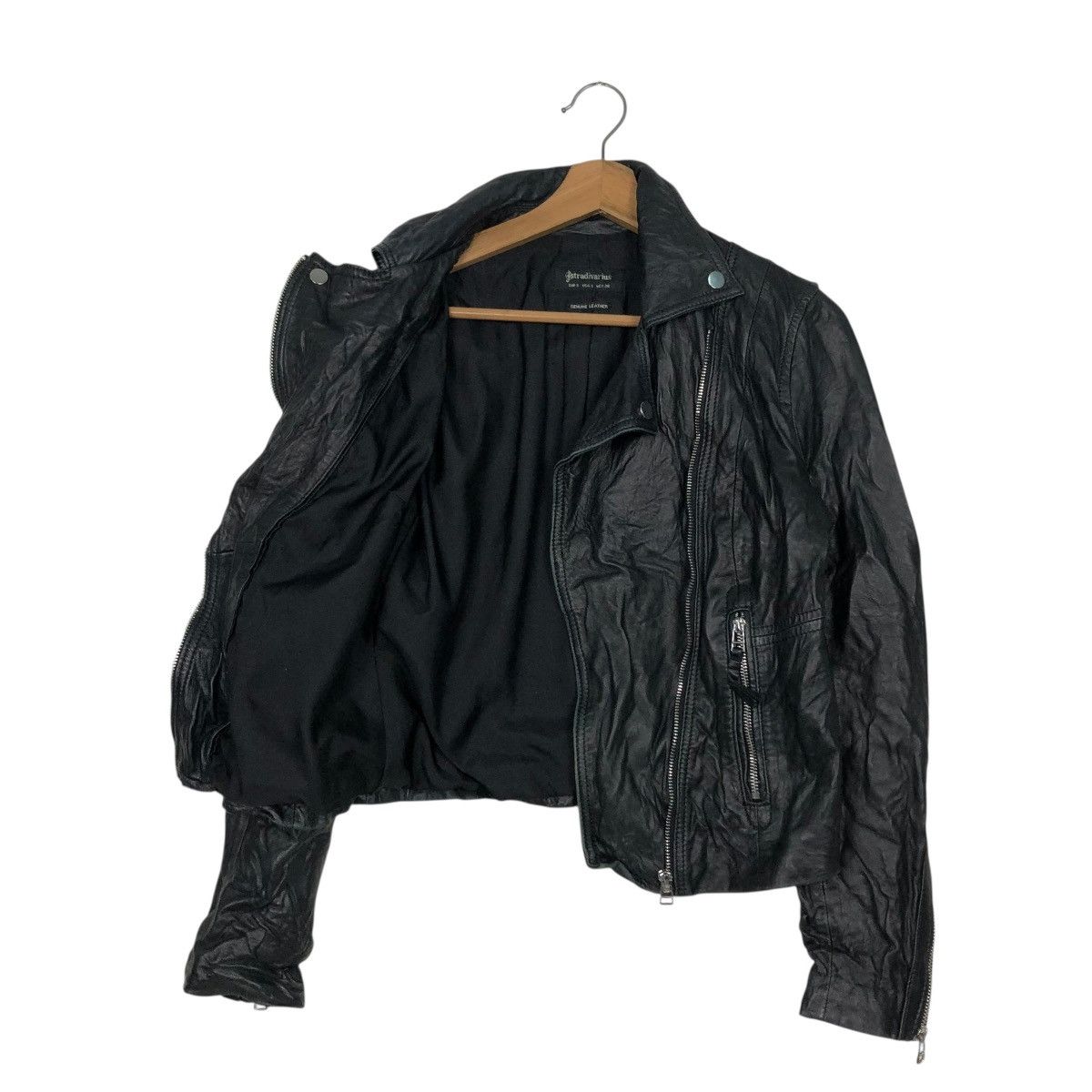 Japanese Brand 🔥VINTAGE BIKER LEATHER JACKET DOUBLE COLLAR STRADIVARIUS Size US S / EU 44-46 / 1 - 13 Thumbnail