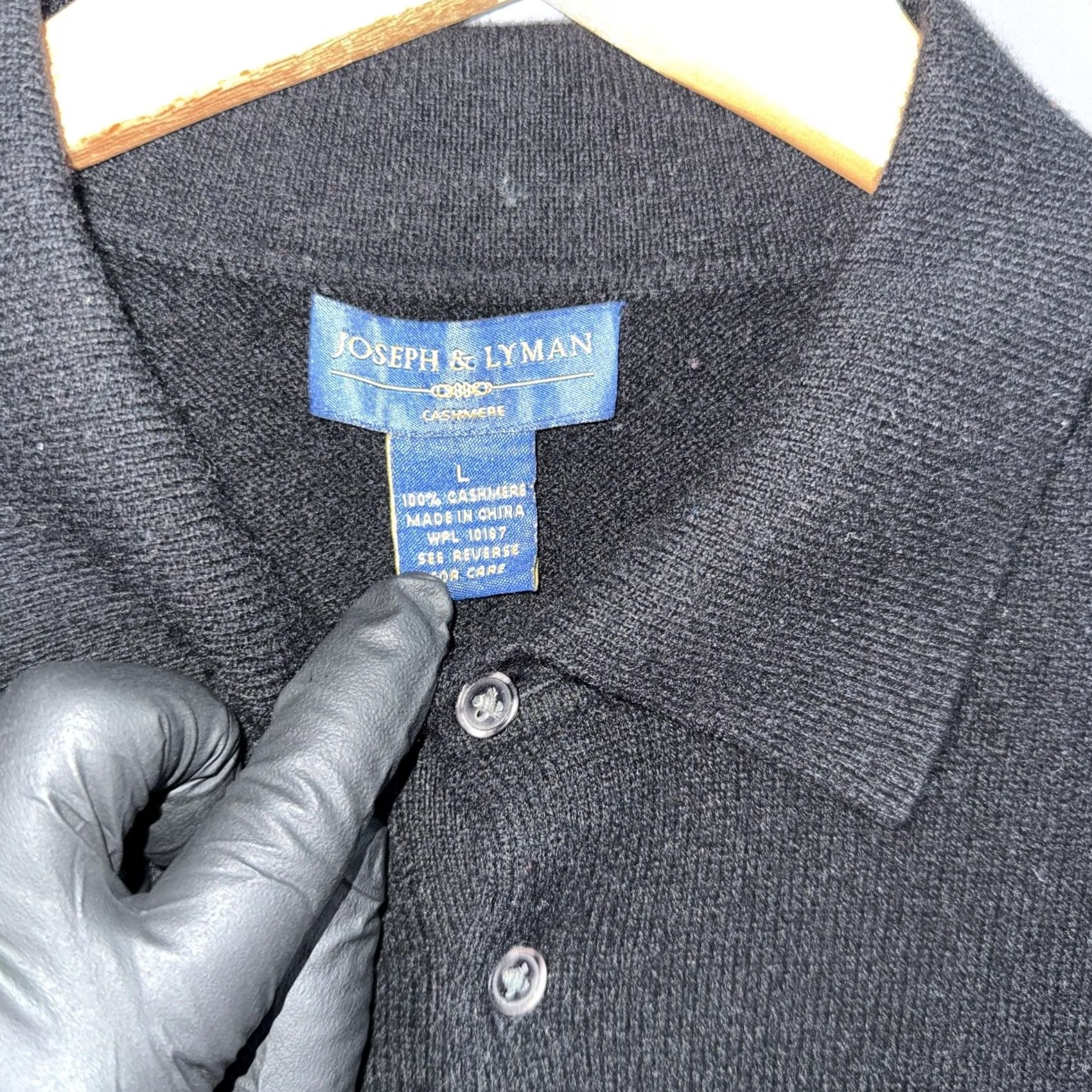 Joseph Joseph & Lyman Sweater Mens Large Black 100% Cashmere Polo Knit Pullover Size US L / EU 52-54 / 3 - 3 Thumbnail