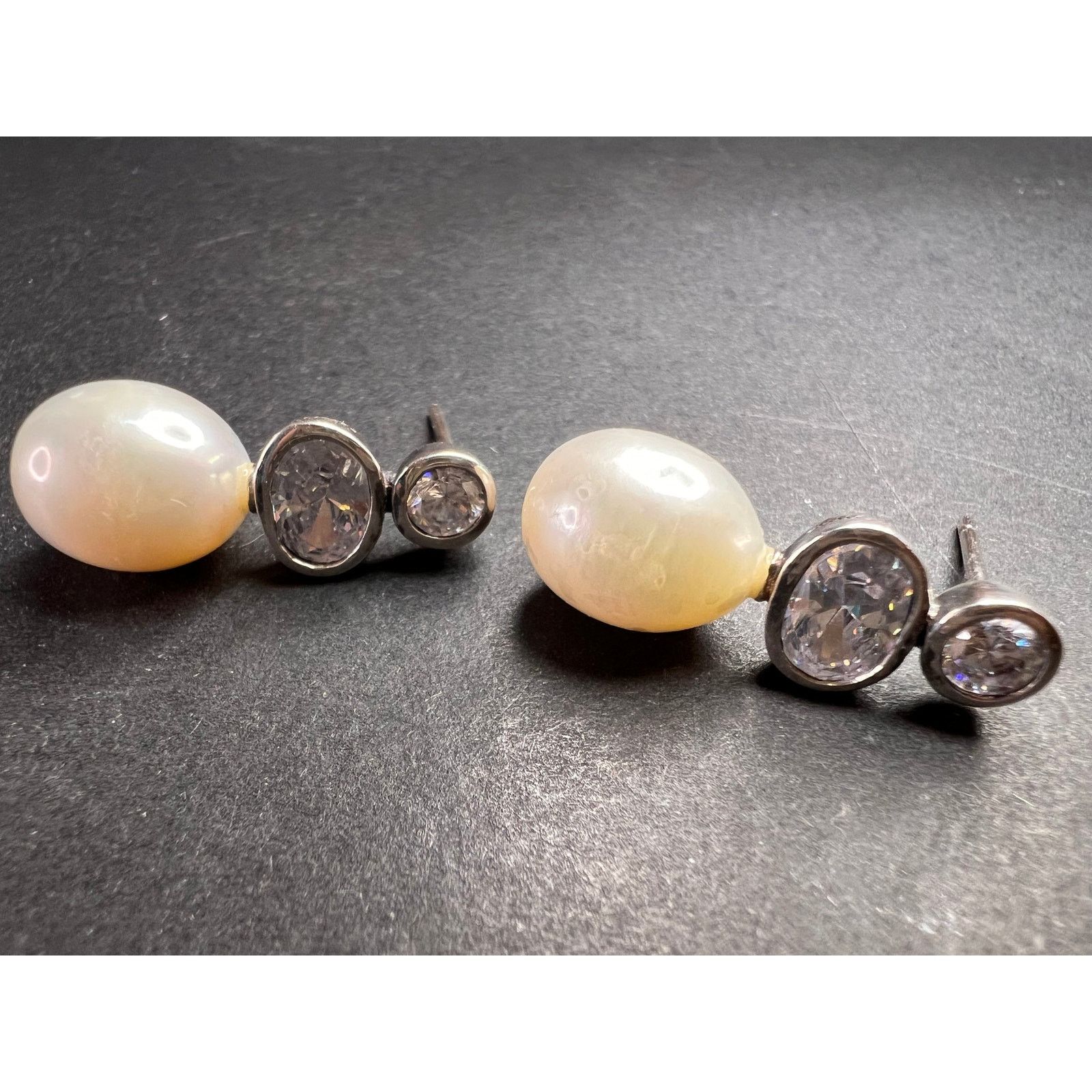 Other Cultured pearl and CZ sterling silver drop earrings Size ONE SIZE - 4 Thumbnail