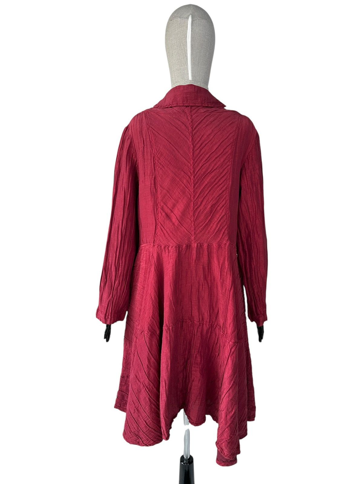 Other GRIZAS Cherry Red Crinkled Silk Linen Flared Shirt Dress Size L / US 10 / IT 46 - 2 Thumbnail