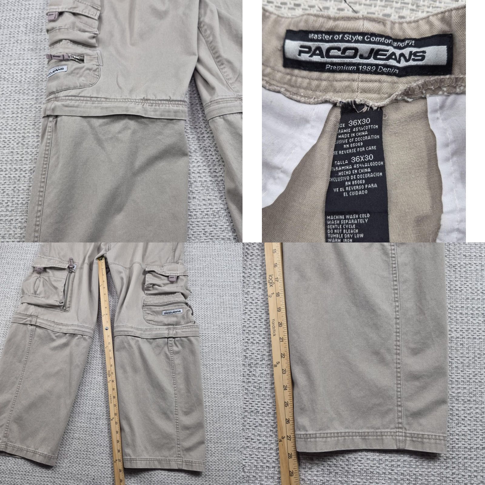 Vintage Paco Jeans Pants Mens 36x30 Cargo Convertible Relaxed Utility Skater T2K Pants Size US 36 / EU 52 - 8 Thumbnail