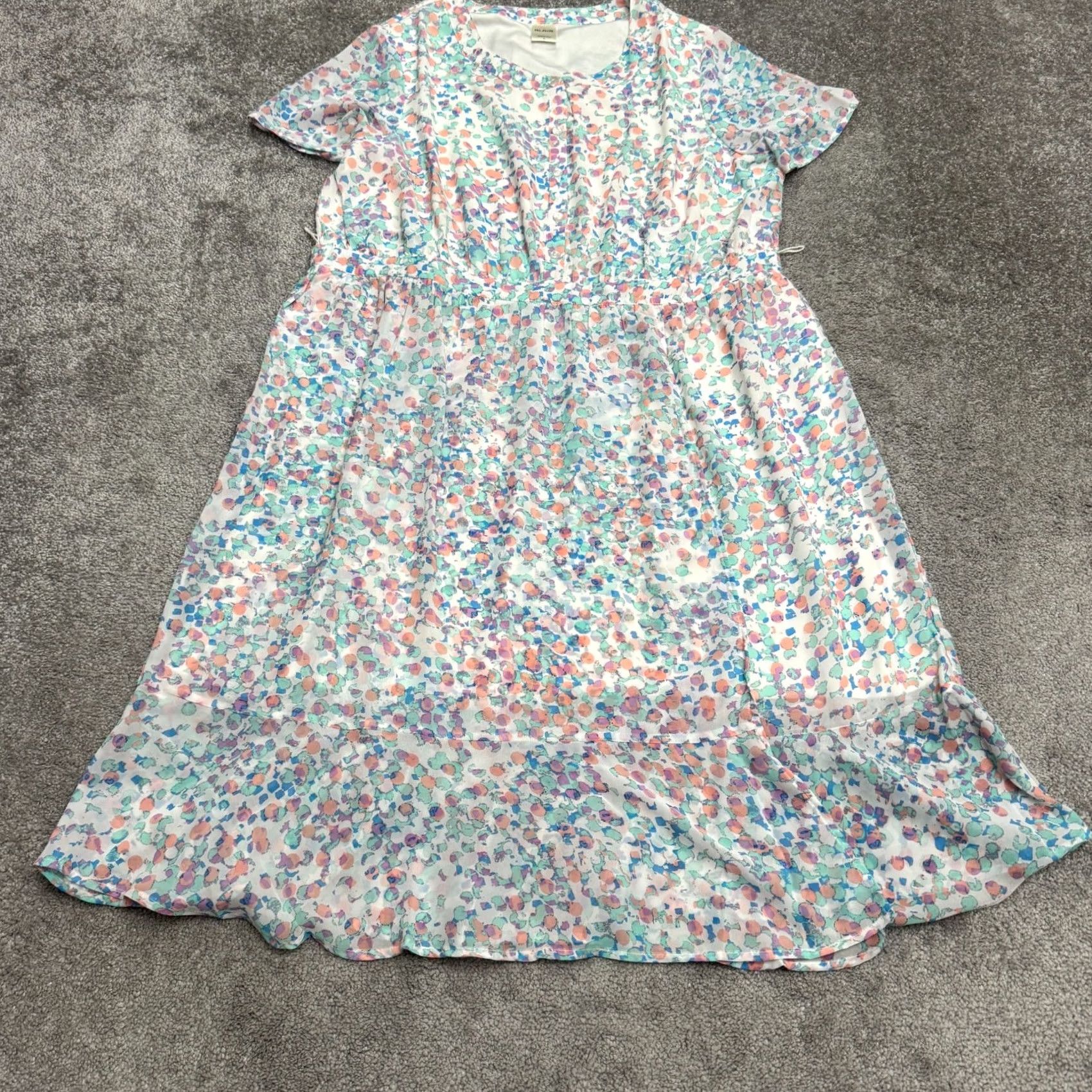 Blair Blair Sheath Dress Women L Multicolor Abstract Print Chiffon Ruffle Hem Midi Short Sleeve Size L / US 10 / IT 46 - 3 Thumbnail