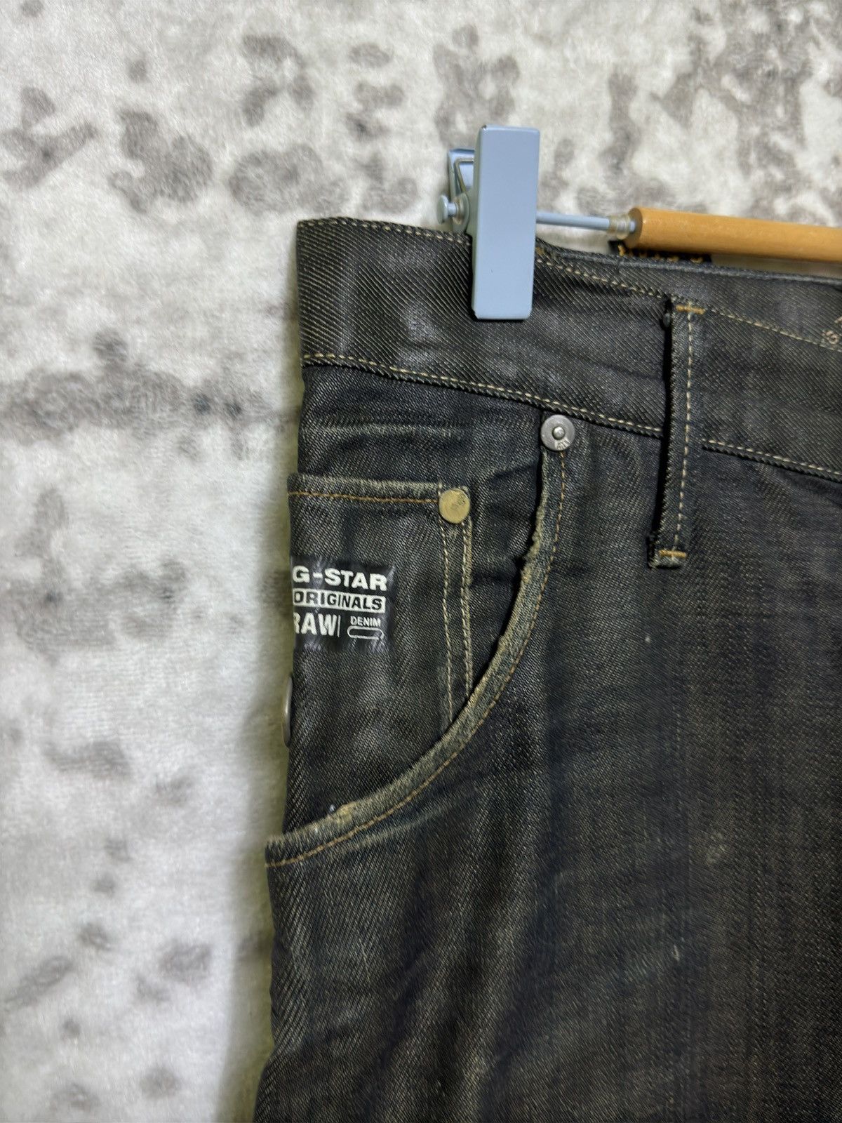G-Star Vintage G-Star RAW 3301 Waxed Coated Distressed Denim Jeans Size US 31 - 7 Thumbnail