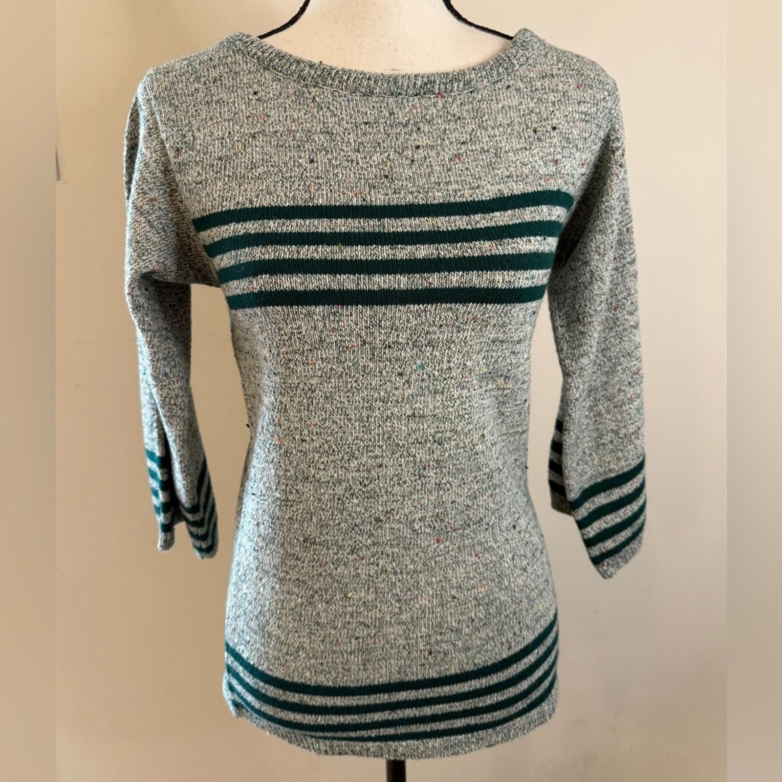 Other Penrose vintage sweater speckled gray & green stripes SZ SM Size S / US 4 / IT 40 - 1 Thumbnail