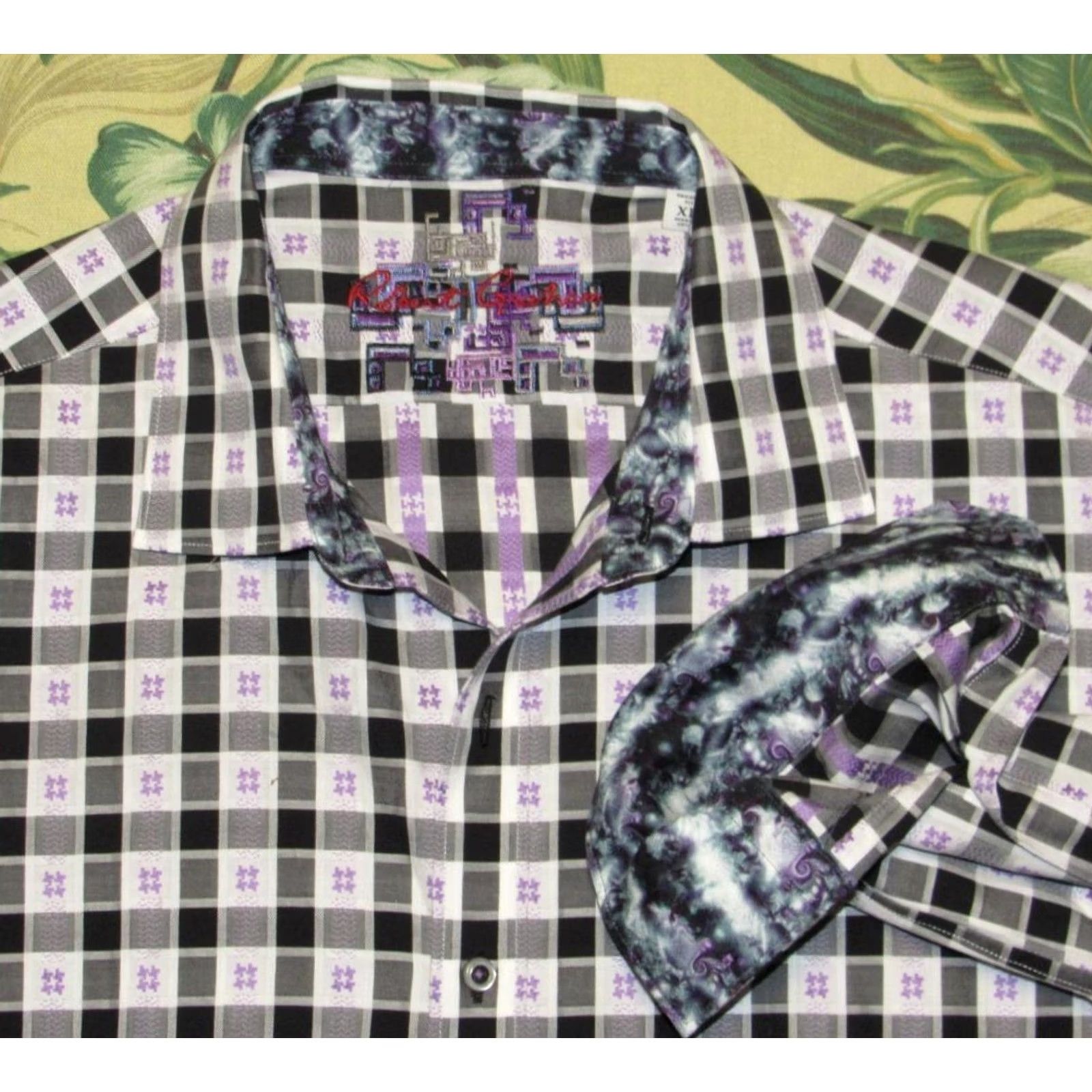 Robert Graham VINTAGE ROBERT GRAHAM White Black Purple Long Sleeve Button Down Shirt Tailored Fit XL Size US XL / EU 56 / 4 - 2 Thumbnail