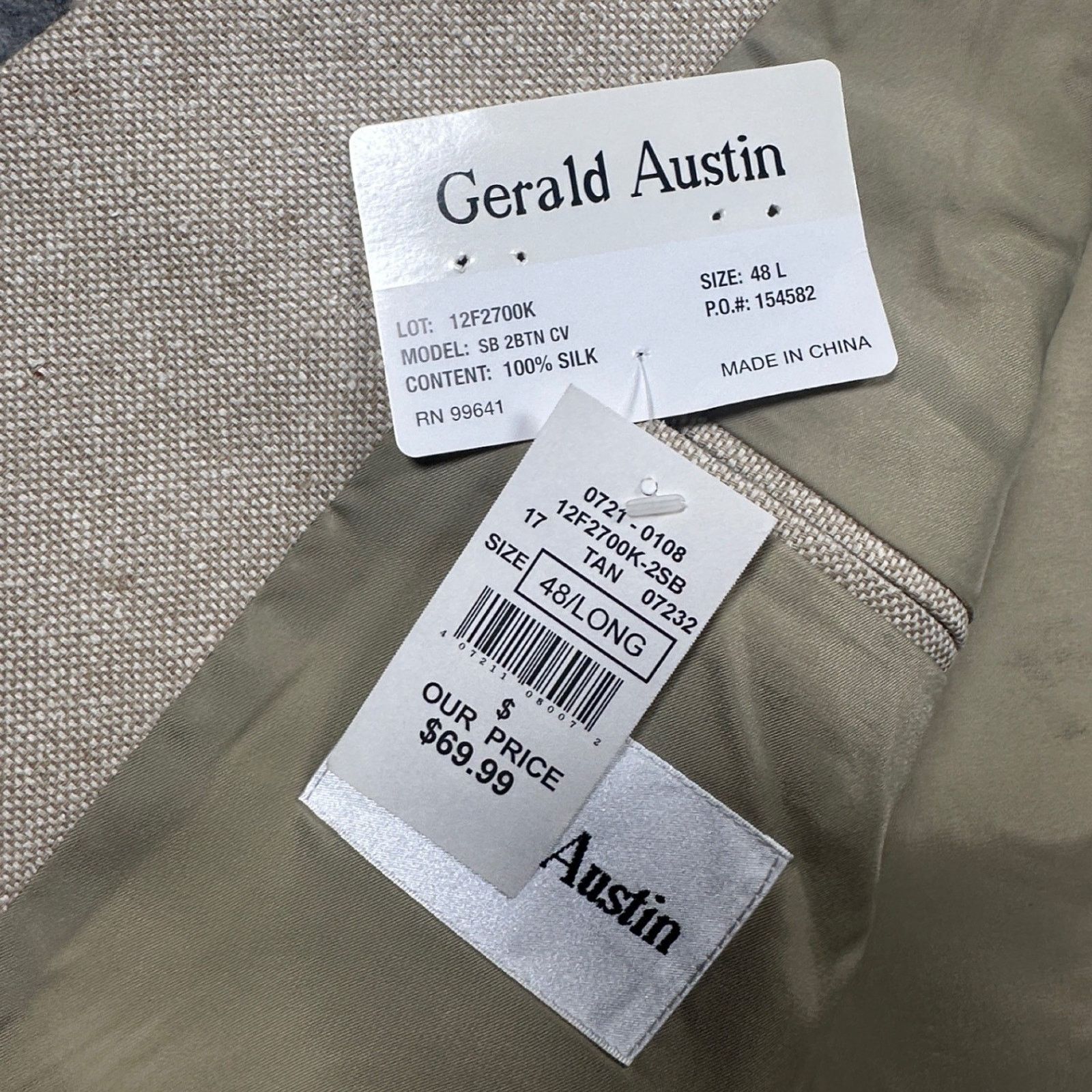 Other Gerald Austin Silk Blazer Mens 48L Tan NWT Sport Coat Size 48L - 8 Thumbnail