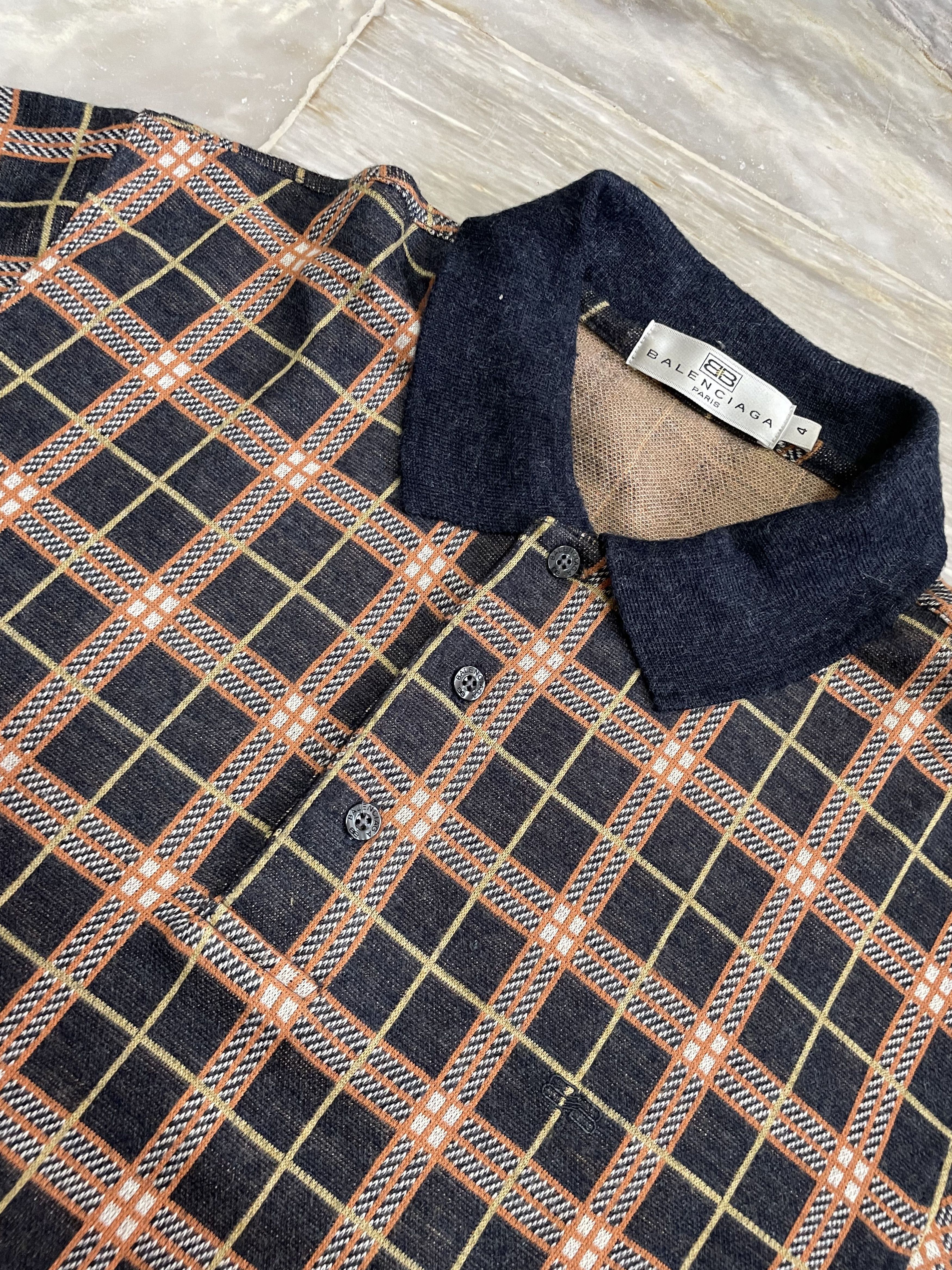 Balenciaga Vintage Balenciaga Checkered Polo Shirt Long sleeve Size US XL / EU 56 / 4 - 5 Thumbnail