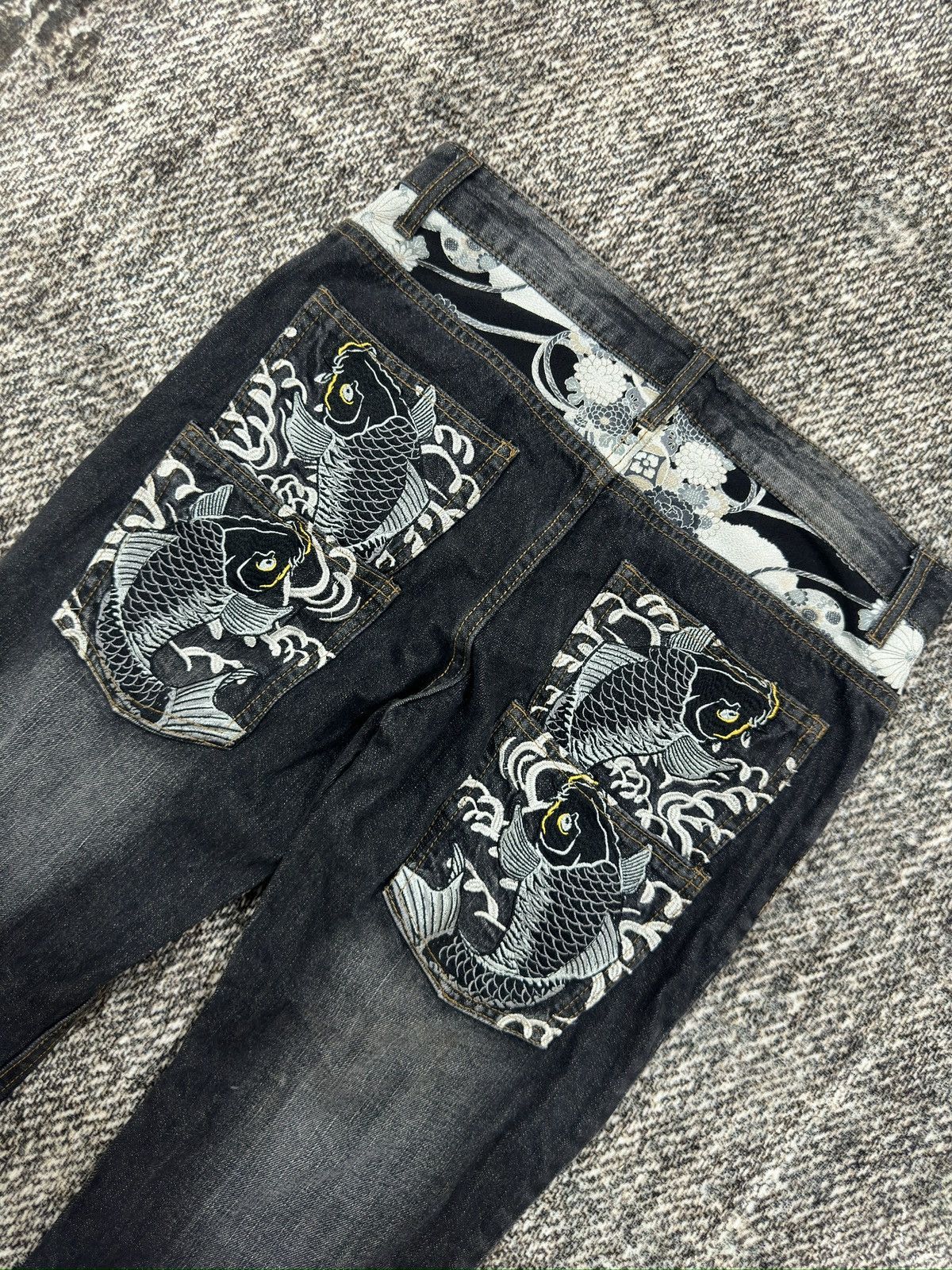 If Six Was Nine Double Pocket With Embroidred Koi Fish Rare Design Jeans Size US 32 / EU 48 - 7 Thumbnail