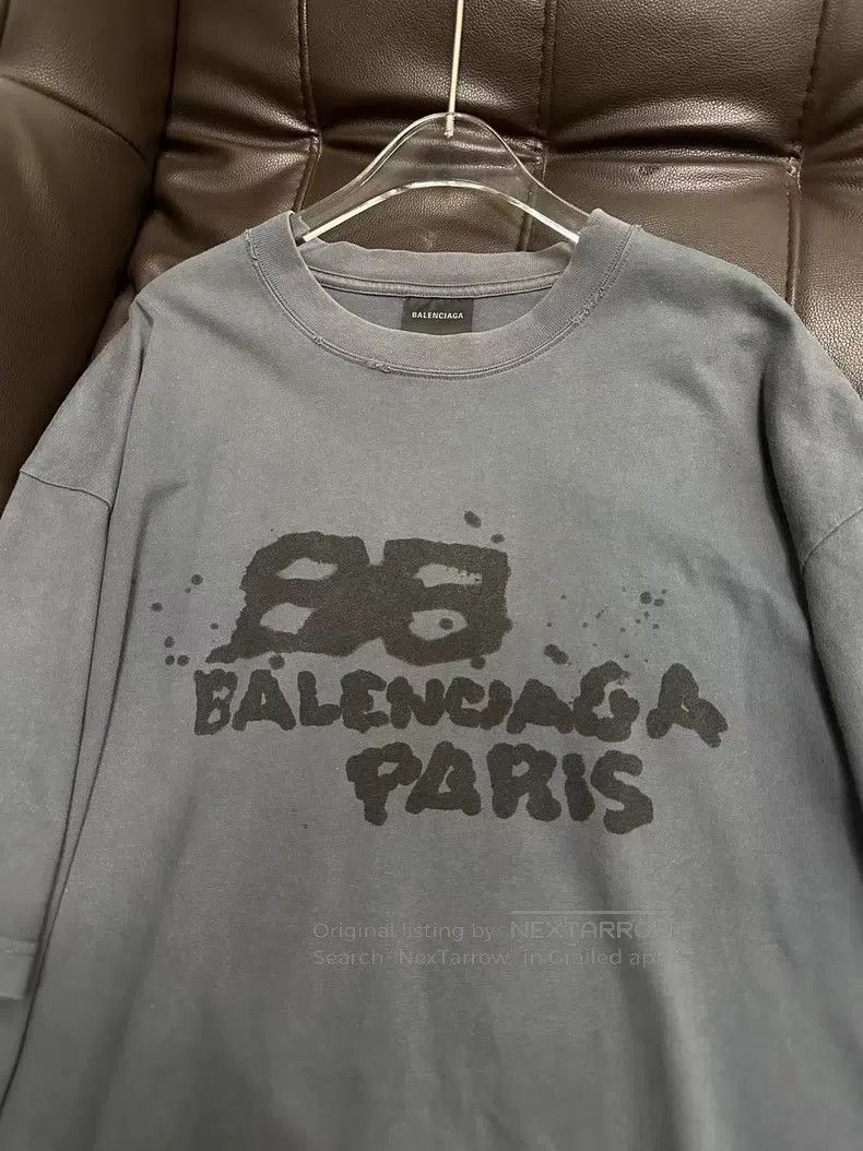 Balenciaga Balenciaga Splashed BB Letter Short Sleeve T-shirt, M, Gra Size US M / EU 48-50 / 2 - 2 Thumbnail