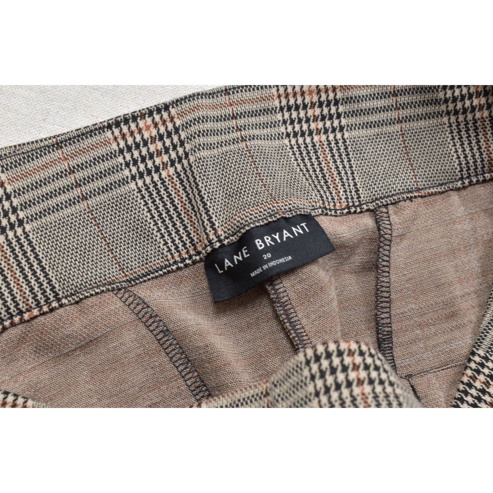 Vintage Lane Bryant Women's 20 Plaid Dress Pants Brown Gray Houndstooth Rayon Flat Front High Rise Straight Leg Plus Size Dress Pants Womens Size 42" / US 20 - 6 Thumbnail