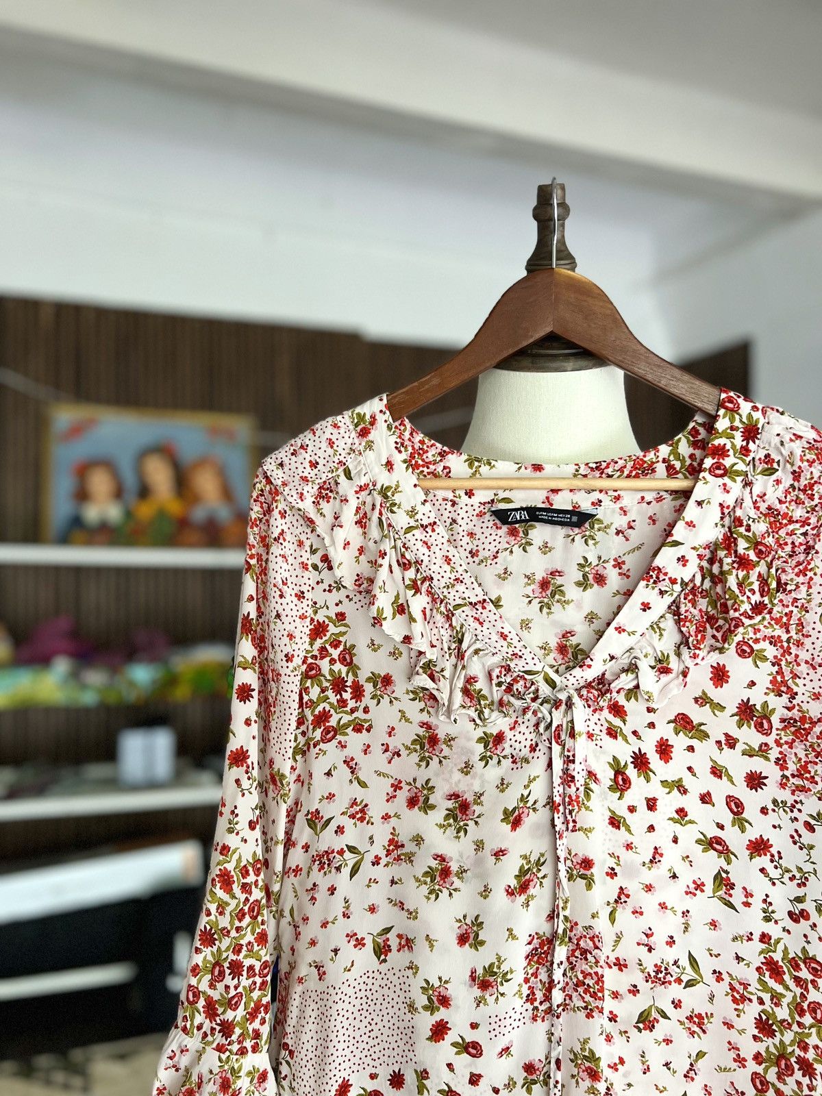Designer × Zara Zara Women’s Ruffle Floral Long Sleeve Top Blouse Size M / US 6-8 / IT 42-44 - 6 Thumbnail