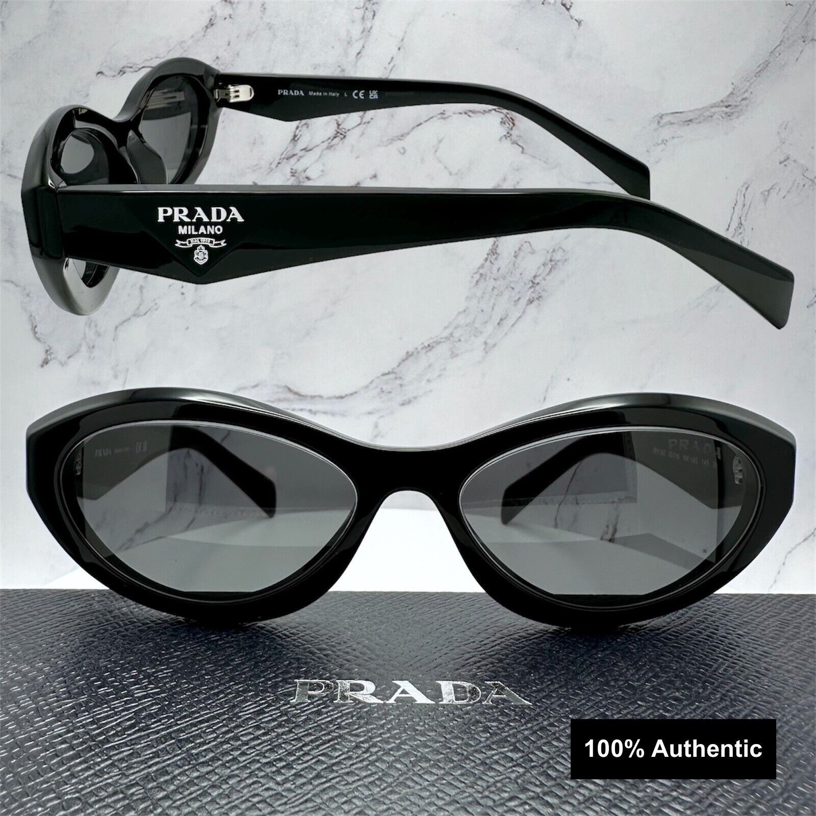 Prada New Prada Sunglasses Black Acetate Symbole Logo Slim Size ONE SIZE - 10 Thumbnail