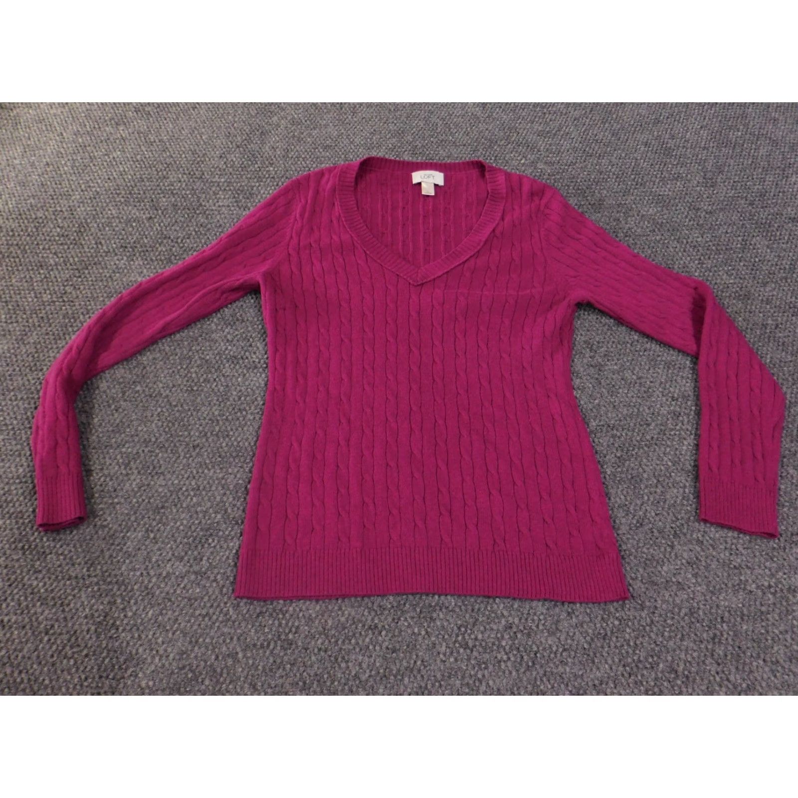 Ann Taylor Ann Taylor LOFT Sweater Womens Large Pink Cable Knit Pullover V Neck Size L / US 10 / IT 46 - 4 Thumbnail