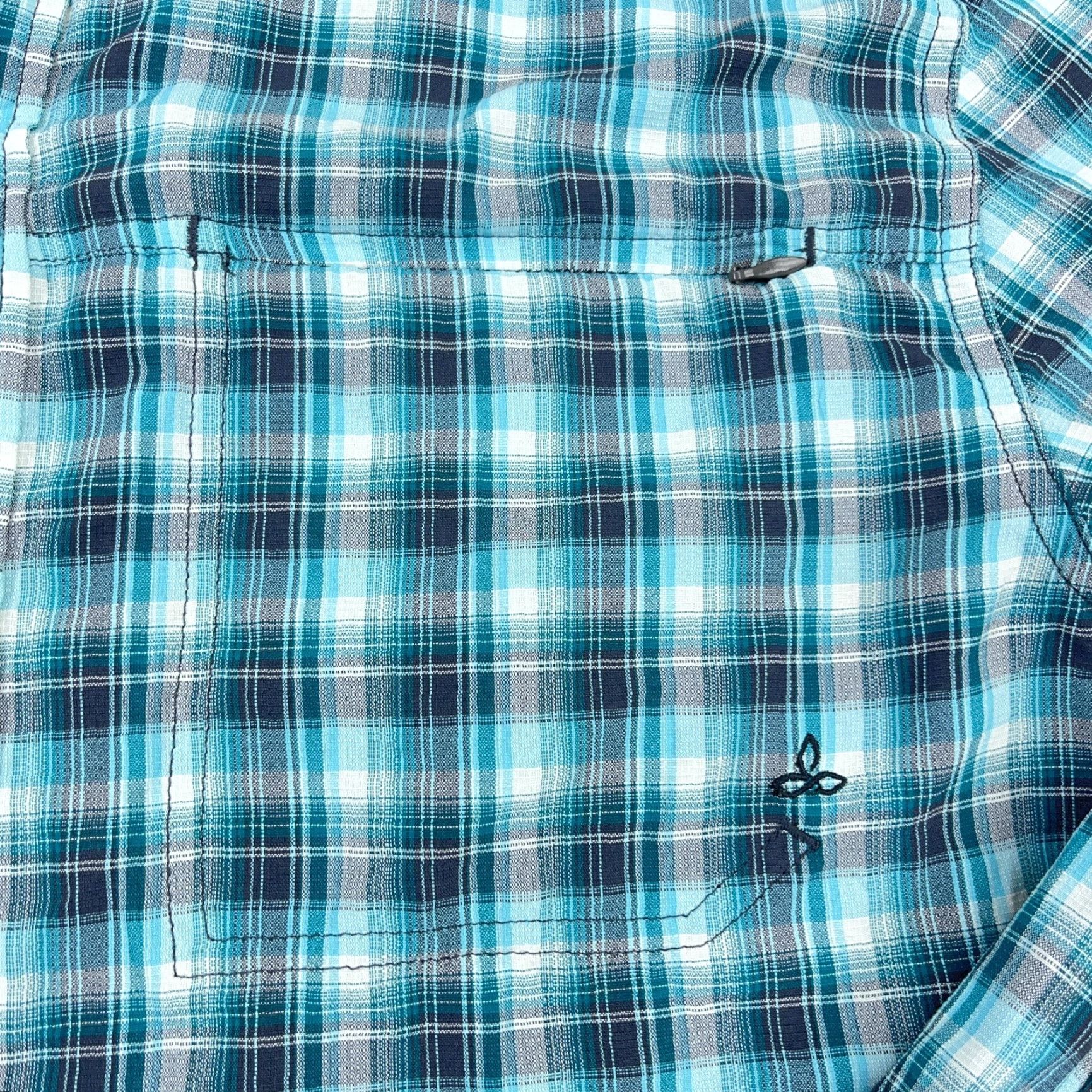 Prana prAna Shirt Men Large Blue Teal Plaid Button-Up Nylon Performance Hiking Camp Regular Fit Long Sleeve Casual Shirt Size US M / EU 48-50 / 2 - 5 Thumbnail