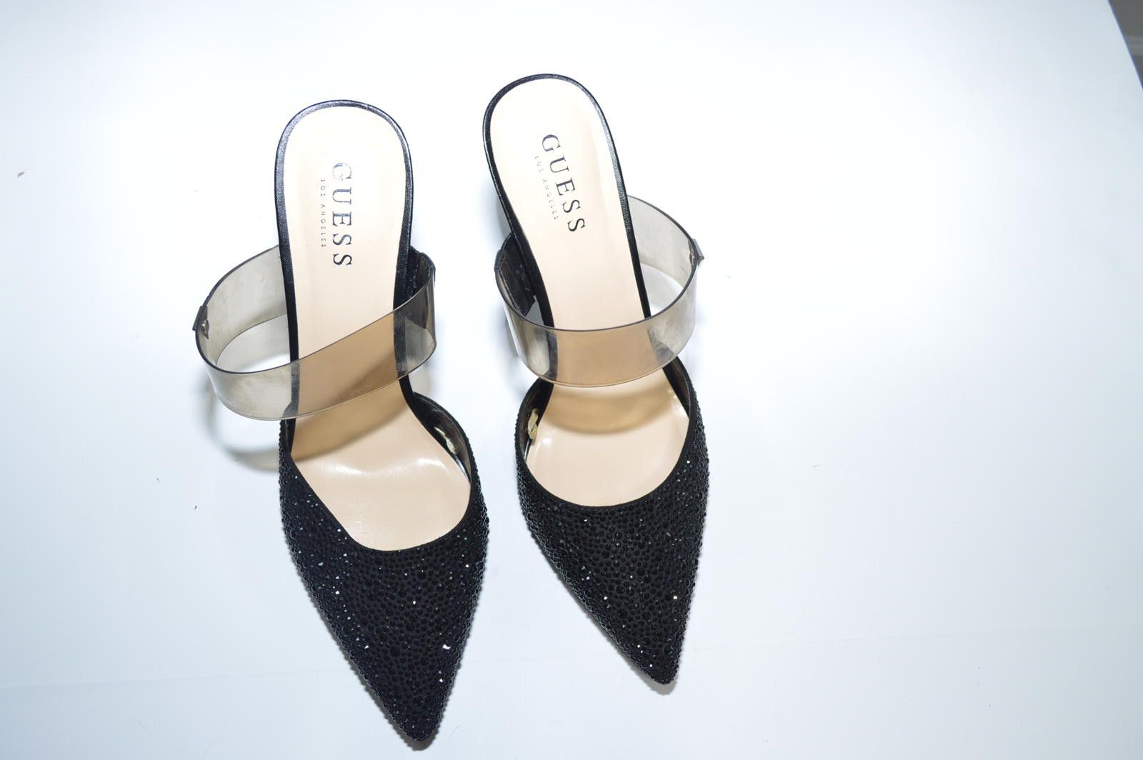 Guess GUESS Black Rhinestone Embellished Heels with Clear Strap Size US 10 / IT 40 - 5 Thumbnail