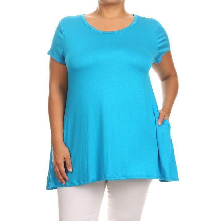 Other Women's Plus Size Turquoise Tunic Top With Pockets Scoop Nec Size 3XL / US 20-22 - 6 Thumbnail