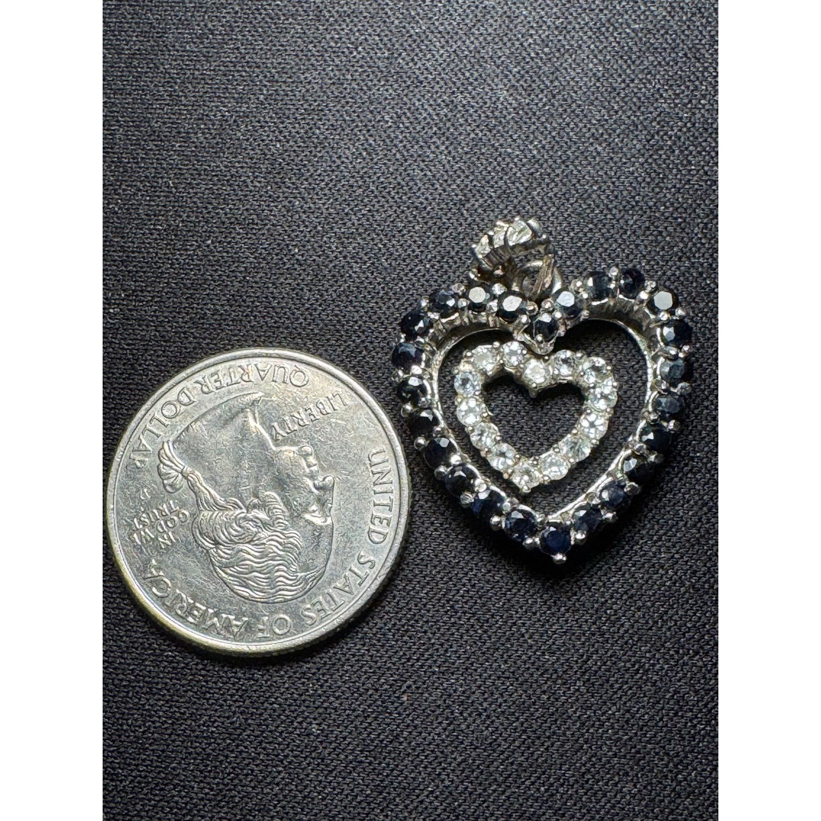 Other 925 Sterling Double Heart Pendant Blue and White Topaz Size ONE SIZE - 3 Thumbnail