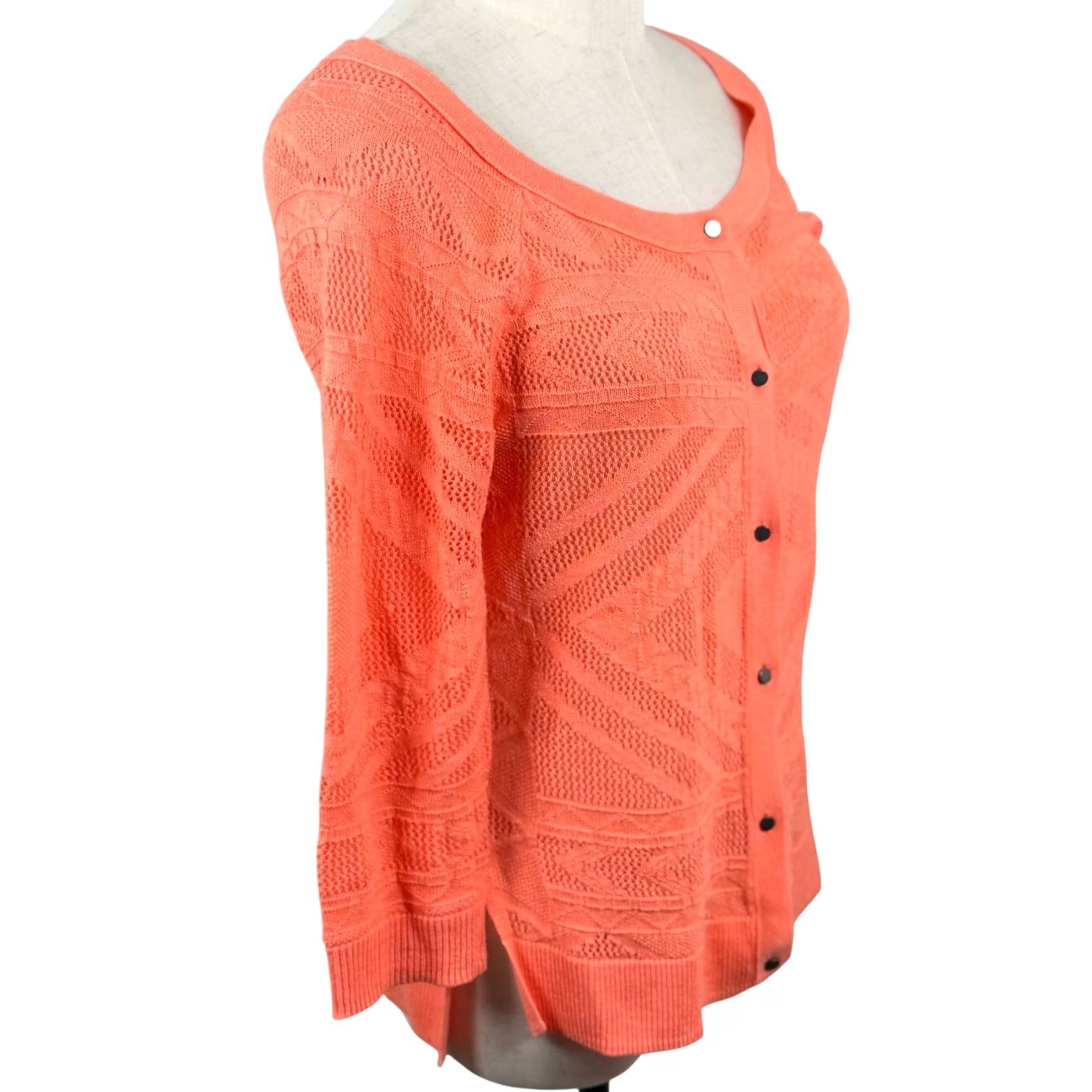 American Eagle Outfitters VINTAGE American Eagle Cardigan M Coral Orange Pointelle Diamond Open Knit Retro 2012 Size M / US 6-8 / IT 42-44 - 4 Thumbnail