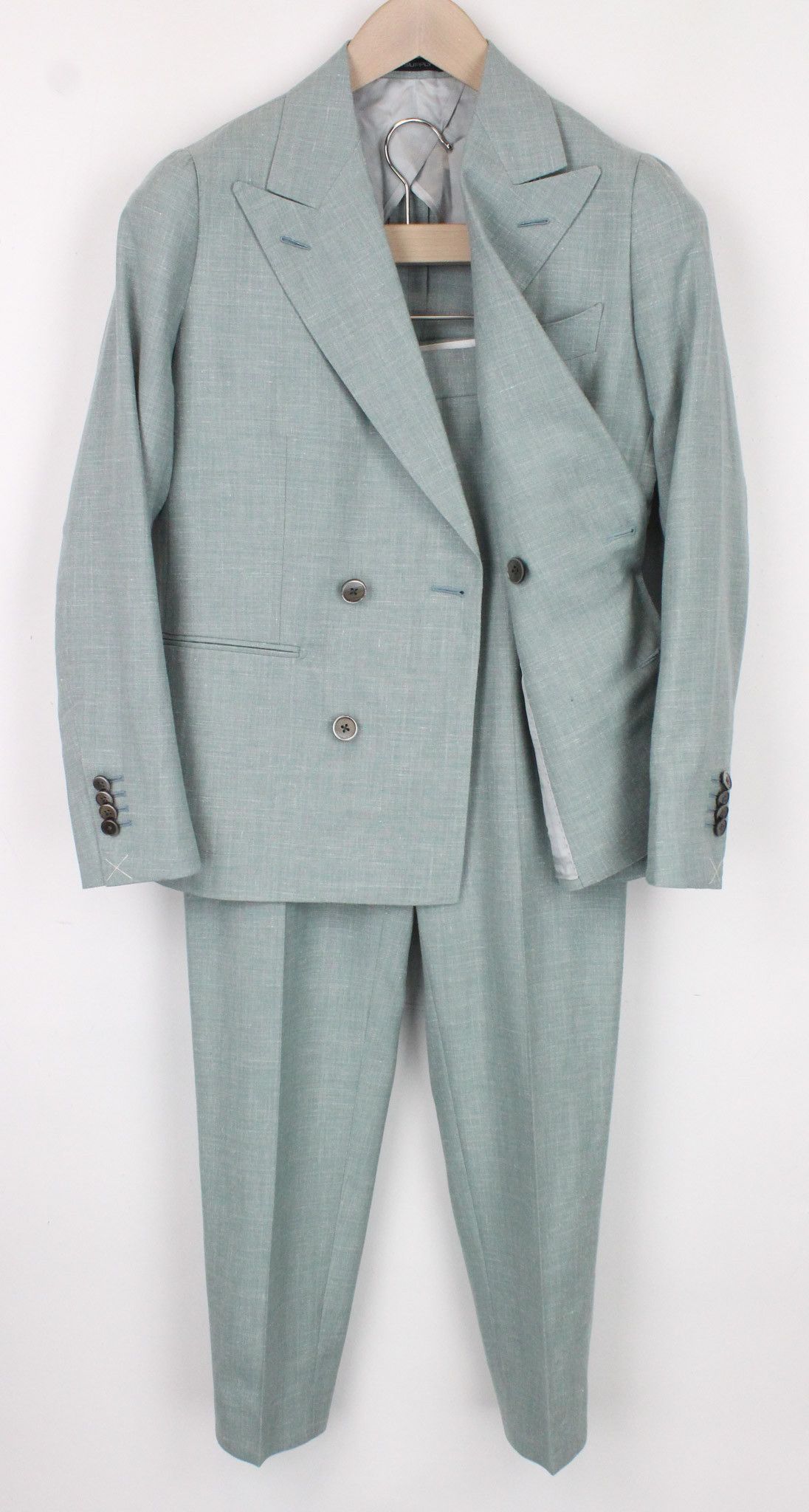 image of Suitsupply La Spalla Uk30R Double-Breast Green Wool Silk Linen 70734, Men's (Size 34S)