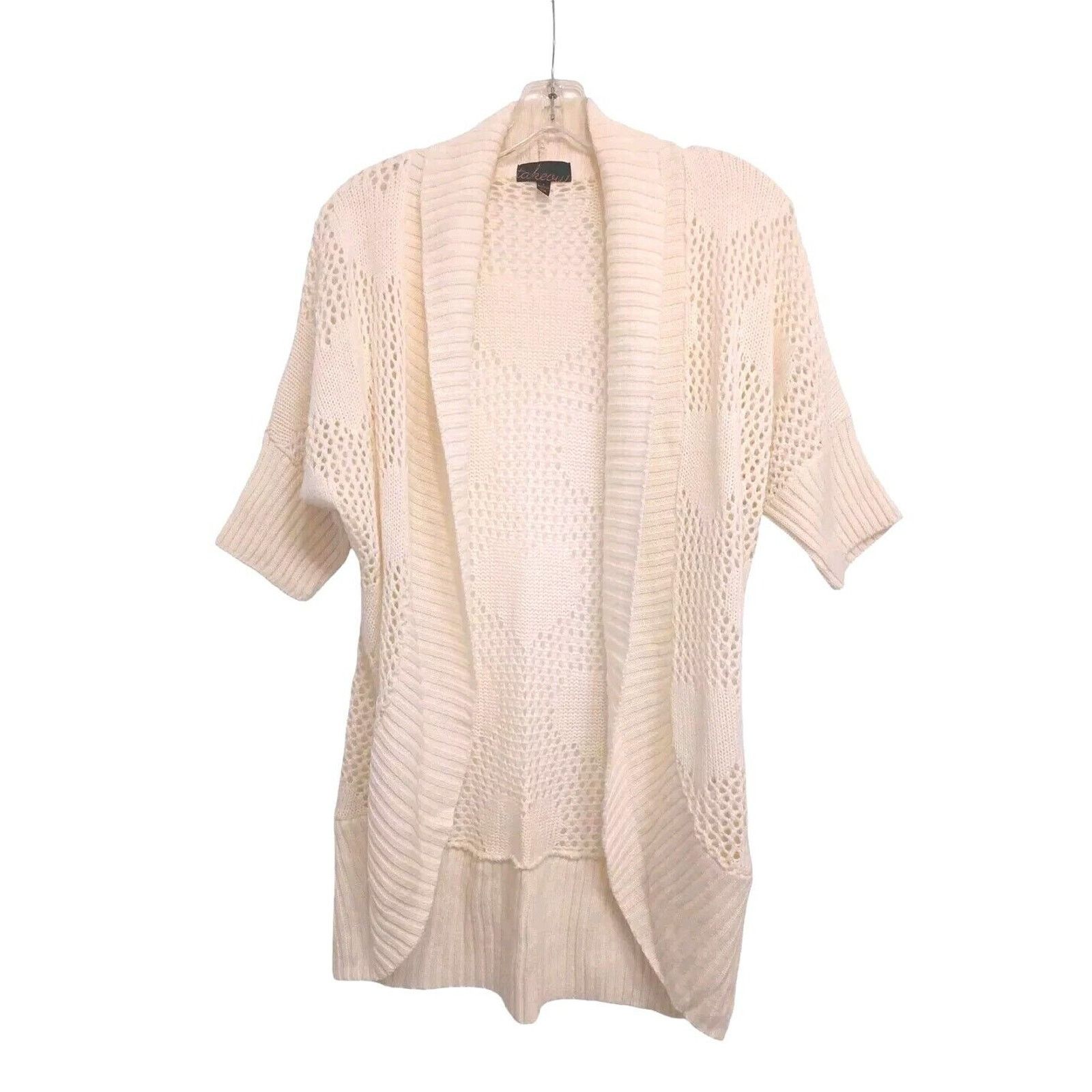 Other Takeout HEART Knit Cardigan Sz M Ivory Open Weave Bohemian Size M / US 6-8 / IT 42-44 - 4 Thumbnail