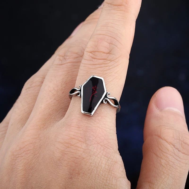 Vintage Red Flower Coffin Ring Size ONE SIZE - 1 Thumbnail