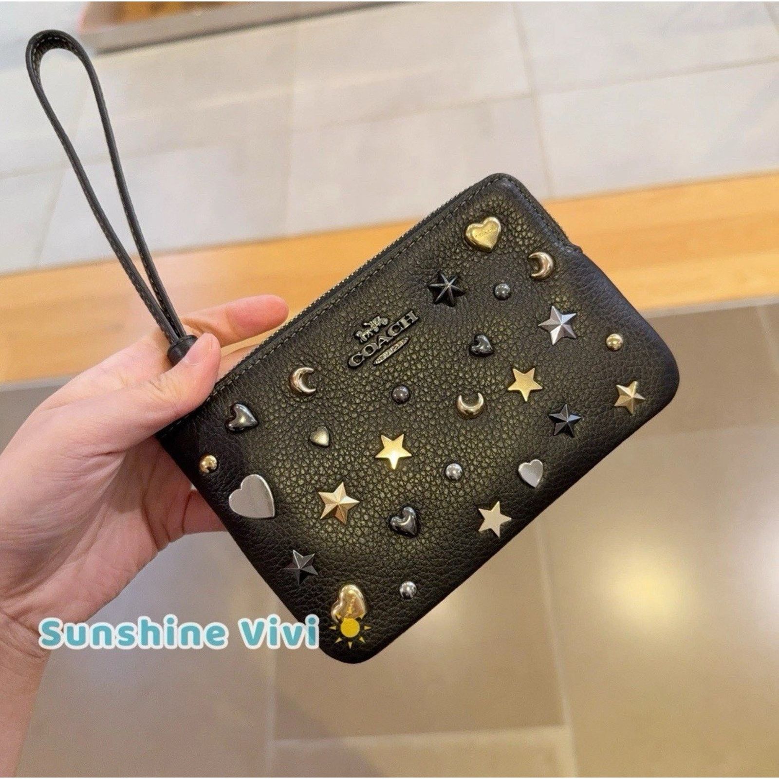 Coach NWT Coach Corner Zip Wristlet Rivets Black Leather CCJ75 Size ONE SIZE - 1 Thumbnail