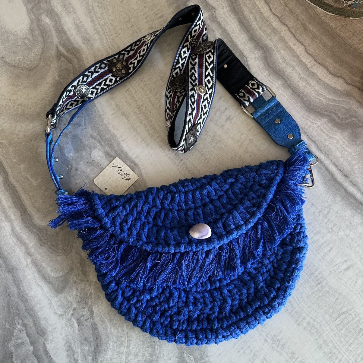 Free People Free People Macrame Moon Crossbody Bag in Indigo Blue Size ONE SIZE - 1 Thumbnail
