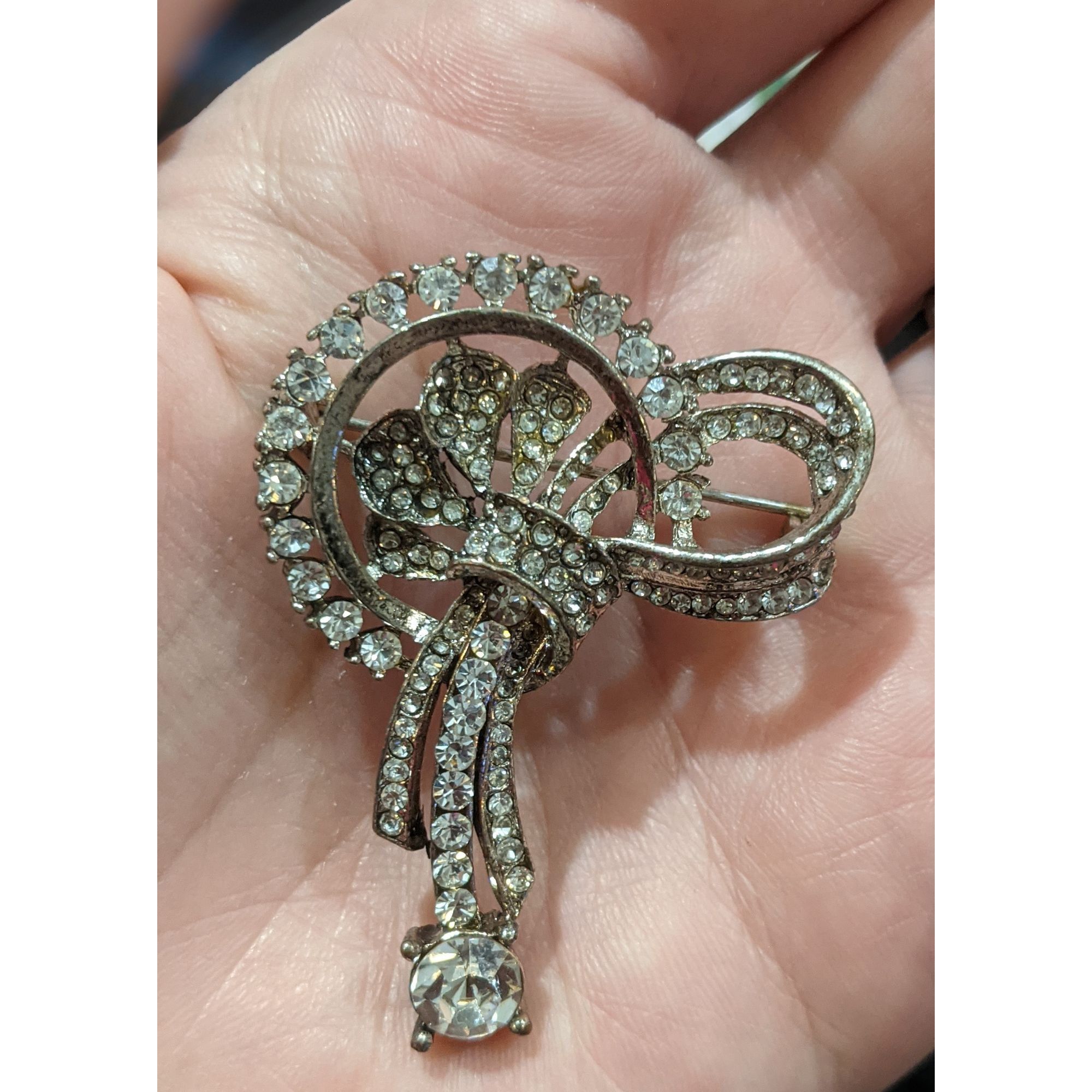 Other Vintage Art Deco Silver Tone Rhinestone Brooch Size ONE SIZE - 3 Thumbnail