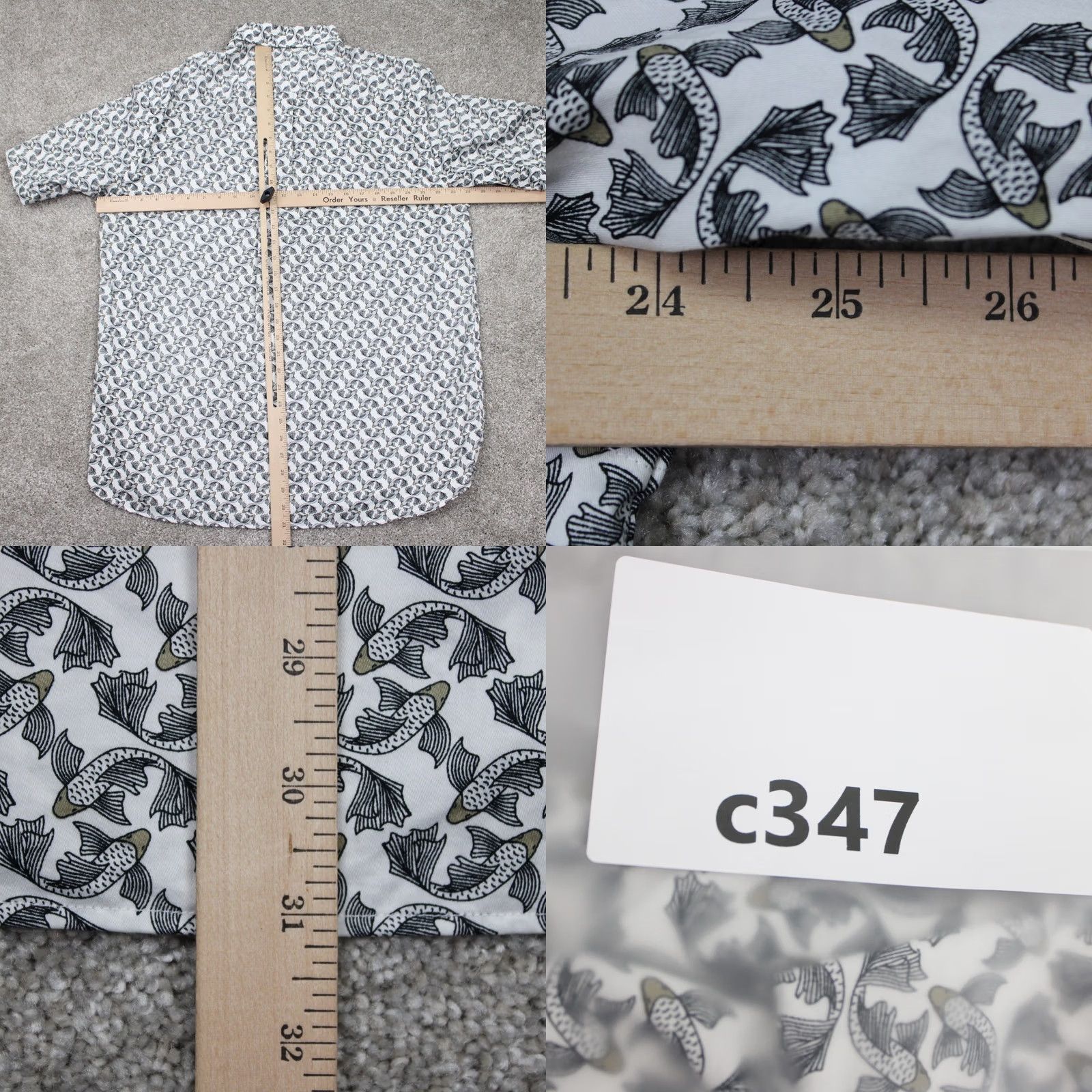 Cremieux Daniel Cremieux Signature AOP Shirt Mens Large White/Black Fish Print Cotton S/S Size US L / EU 52-54 / 3 - 8 Thumbnail