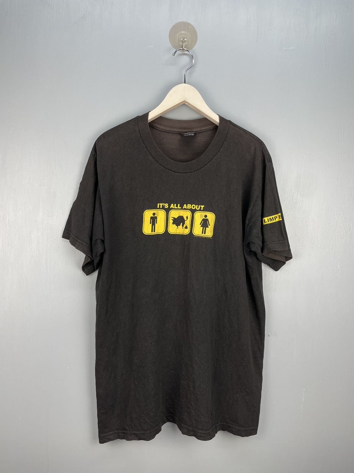 image of Band Tees x Vintage Y2K Limp Bizkit It’S All About Band Tee Sun Faded in Black, Men's (Size Large)