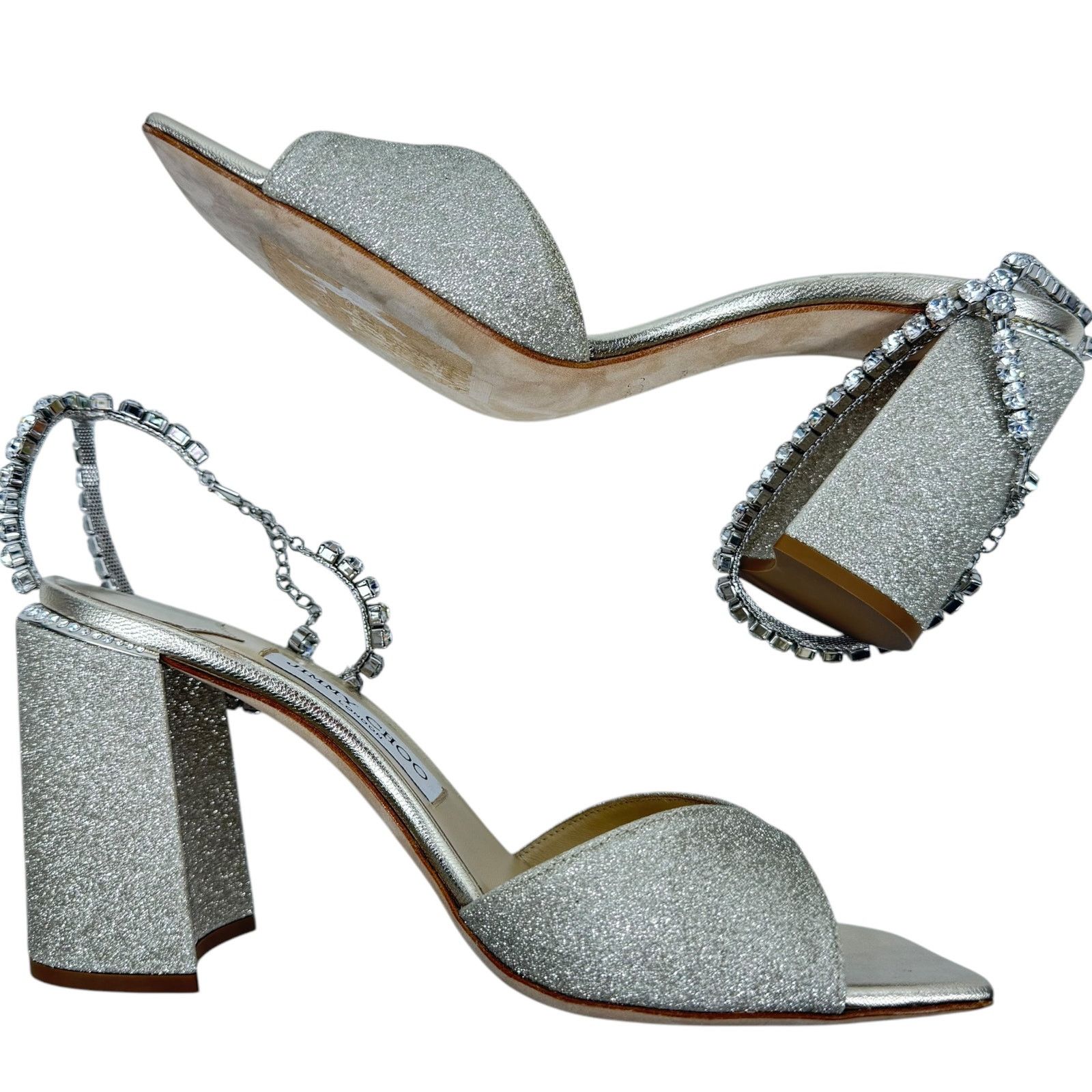 Jimmy Choo New Jimmy Choo Saeda Block Heel Glitter Crystals Sandals 38 Size US 8 / IT 38 - 9 Thumbnail