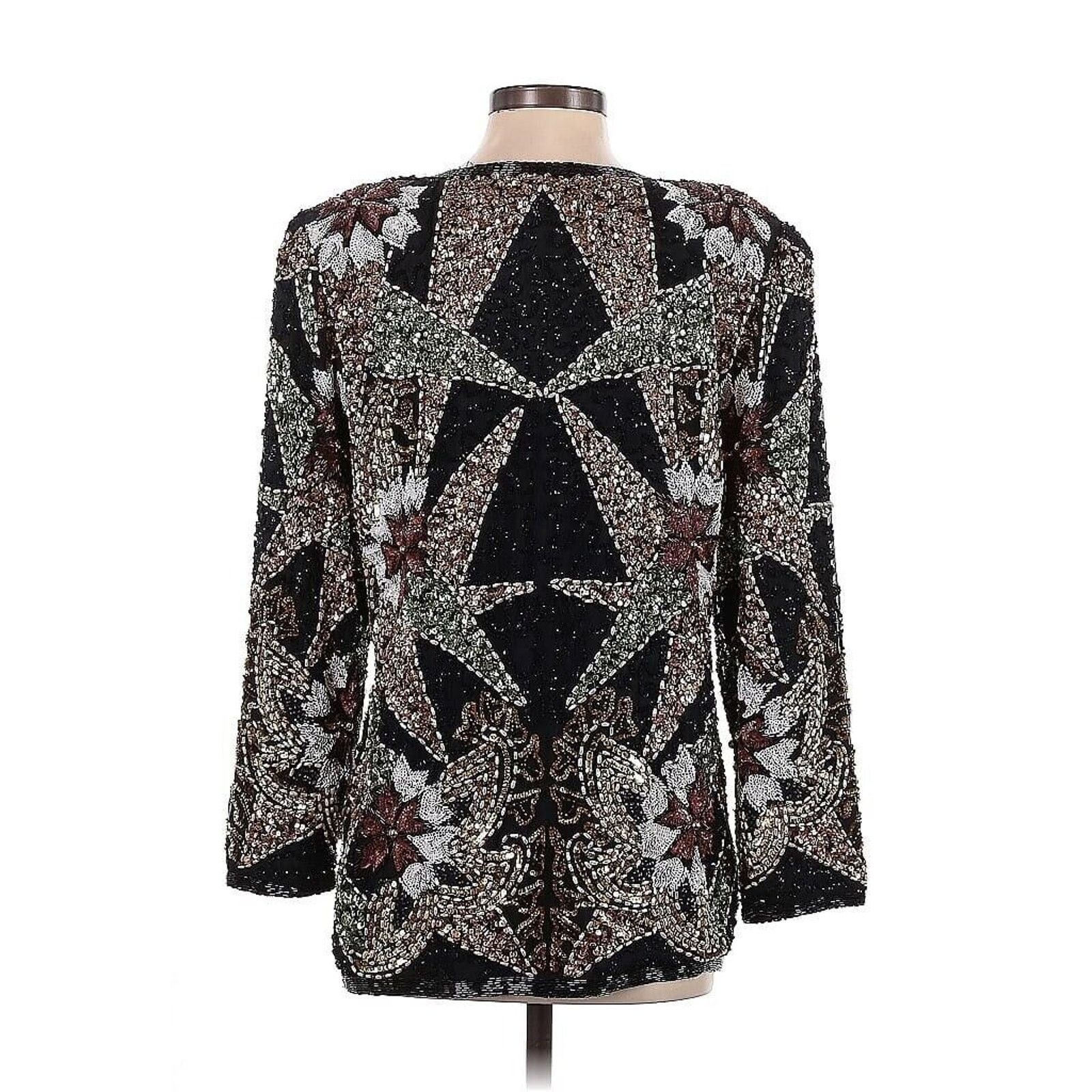 Vintage VTG Jakelin 100% Silk Beaded Star Tunic Jacket Sequin Beaded Size S / US 4 / IT 40 - 2 Thumbnail