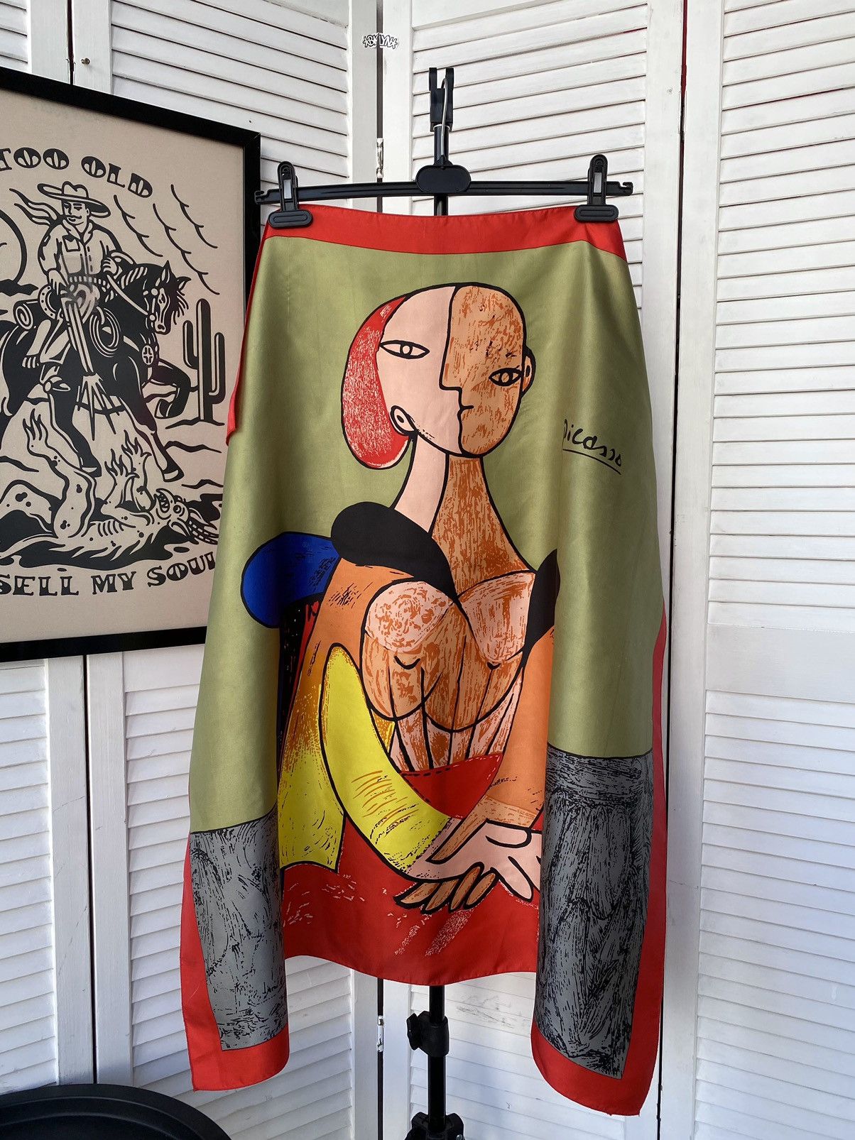 Japanese Brand Vintage 90s Pablo Picasso Figure Abstract Silk Chiffon Scarf Size ONE SIZE - 2 Thumbnail