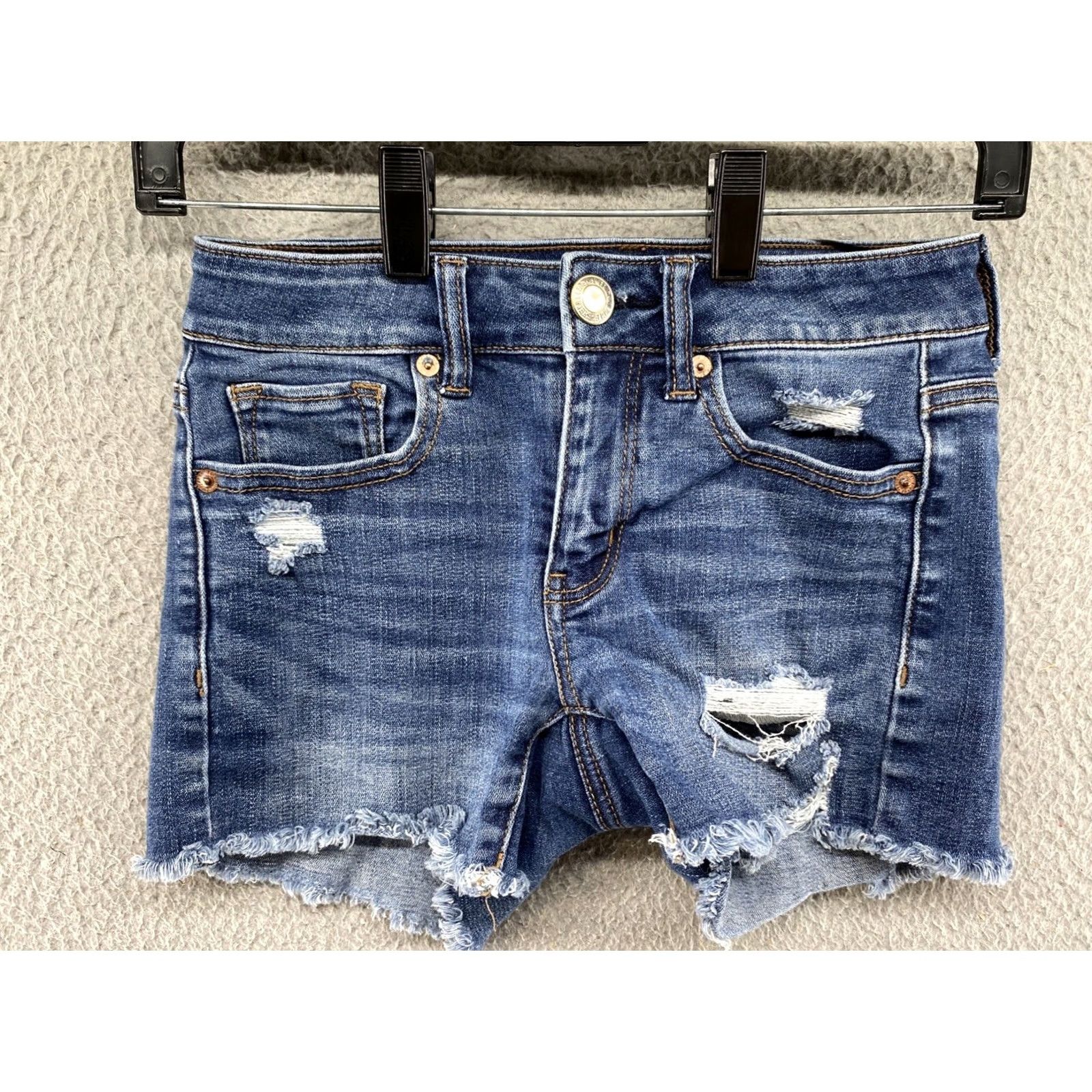 American Eagle Outfitters American Eagle Outfitters Midi Shorts Super Stretch X Blue Denim Size 0 Women’s Casual Distress 5-Pocket Regular Rise Mid Blue Size 25" / US 0 / IT 36 - 2 Thumbnail