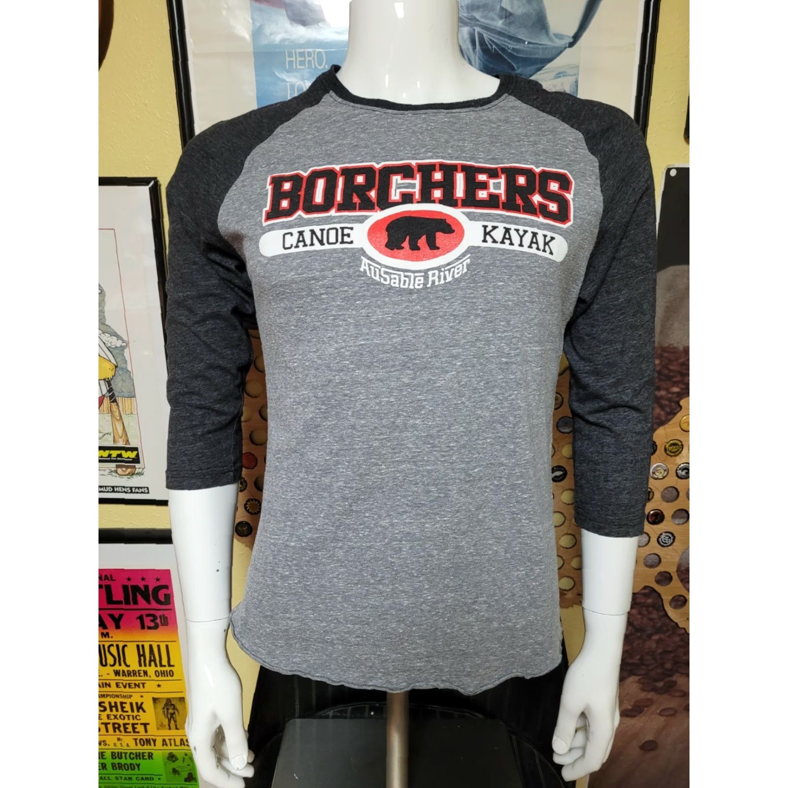 Vintage Borchers Canoe Kayak Ausable River Raglan Jersey Shirt M Gray 3/4 Sleeve MV Sport Men Grayling MI Kayak Outdoor T-Shirt Size US M / EU 48-50 / 2 - 2 Thumbnail