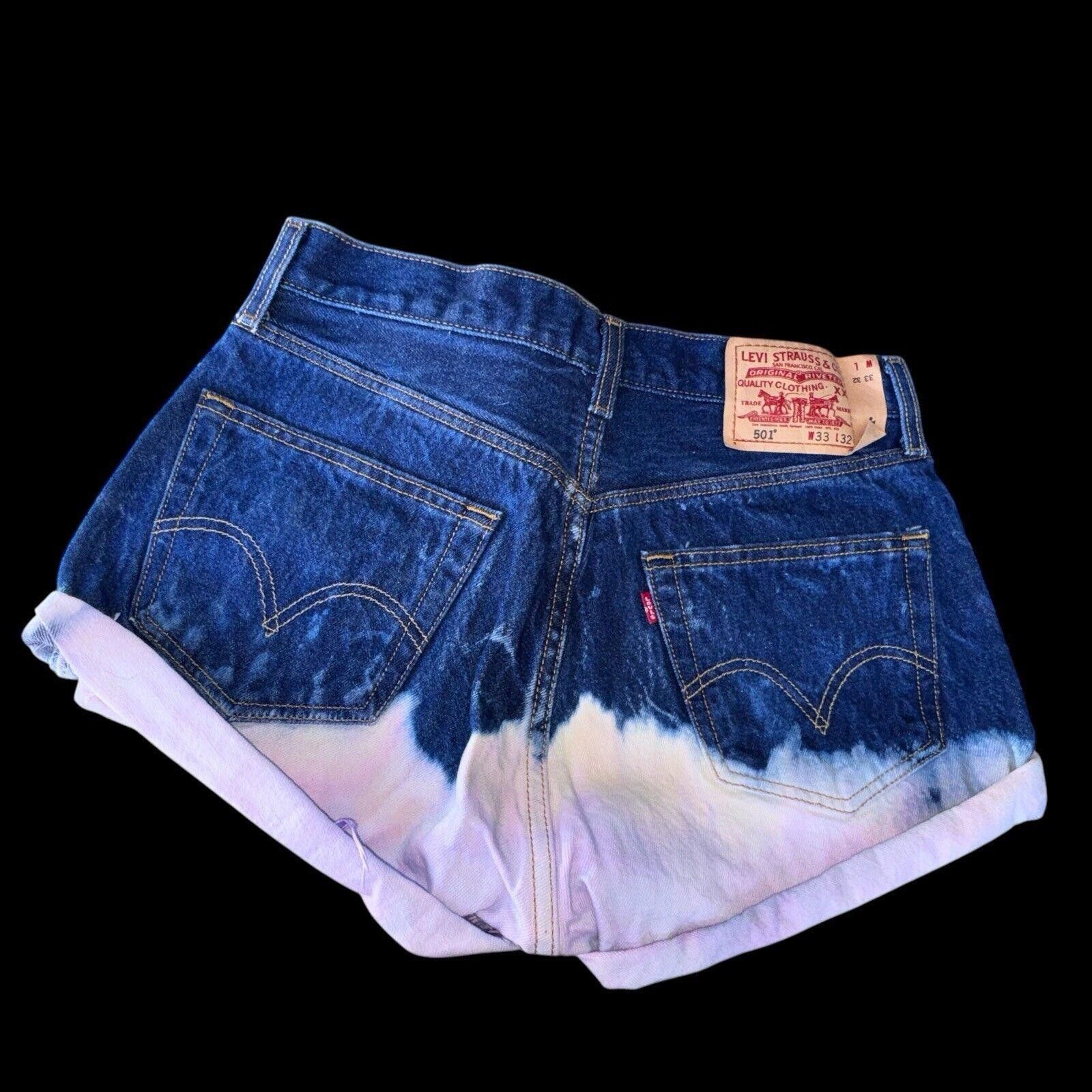 Levi's Levi’s 501 Dark Wash Dip Dyed Button Fly Cut Off Shorts 33 Size 33" - 4 Thumbnail