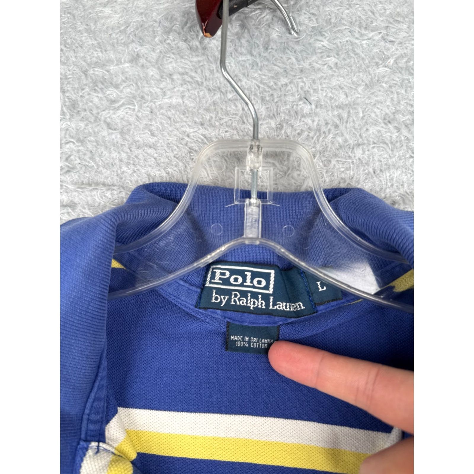 Ralph Lauren VINTAGE Ralph Lauren Polo Shirt Adult Large Blue Yellow White Stripe 100% Cotton Size US L / EU 52-54 / 3 - 7 Thumbnail