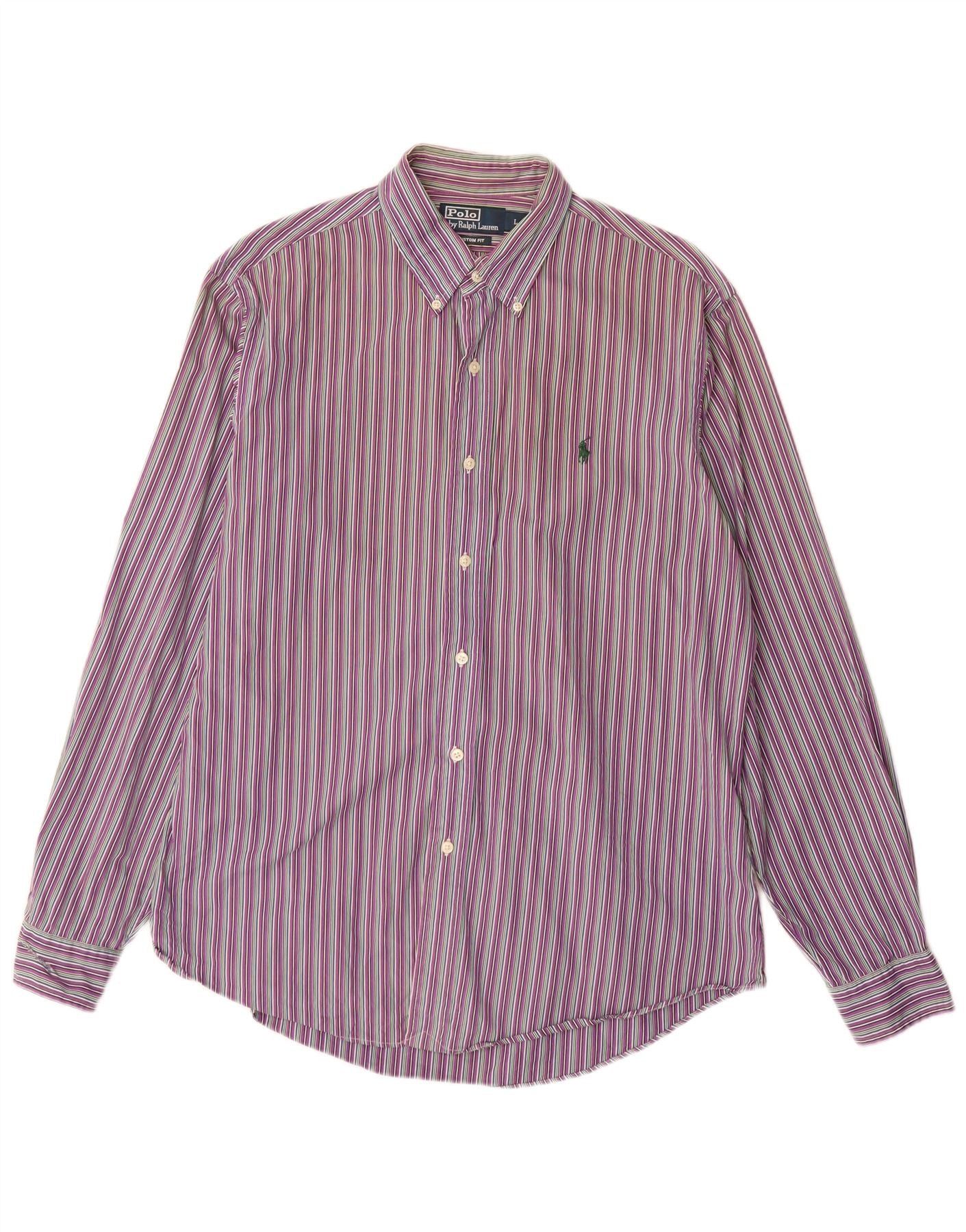 Polo Ralph Lauren Mens Custom Fit Shirt Large Purple Pinstripe Cotton Size US XL / EU 56 / 4 - 1 Thumbnail