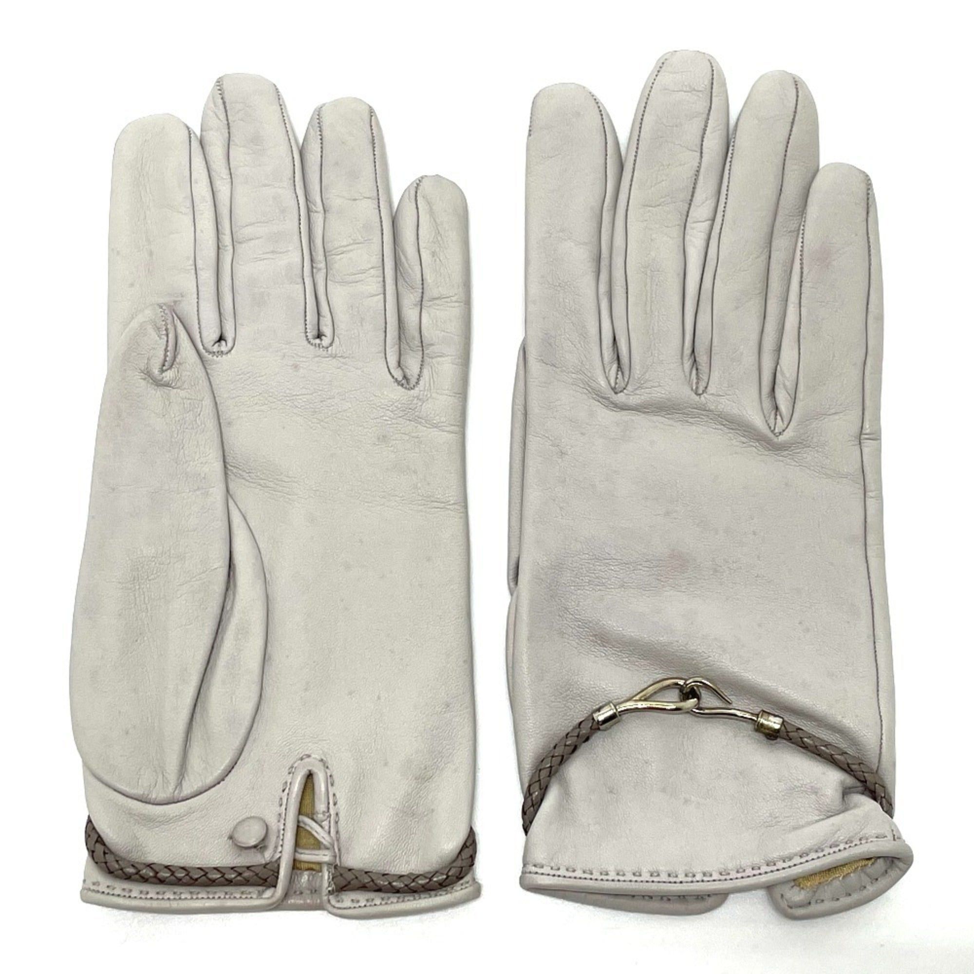 image of Hermes Jumbo Hook Motif Women's Gloves Leather Light Gray in Black