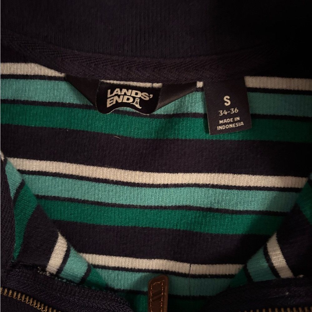 Lands' End Lands' End Men's Striped Quarter Zip-Up Sweater - Navy and Size US S / EU 44-46 / 1 - 5 Thumbnail