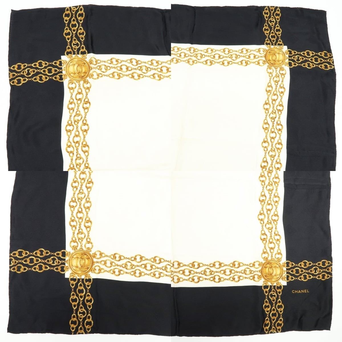 Chanel Chanel Chain Motif Silk Scarf Black Size ONE SIZE - 3 Thumbnail