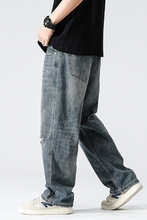 Japanese Brand Vintage blue distressed loose straight casual ripped jeans Size US 32 / EU 48 - 4 Thumbnail